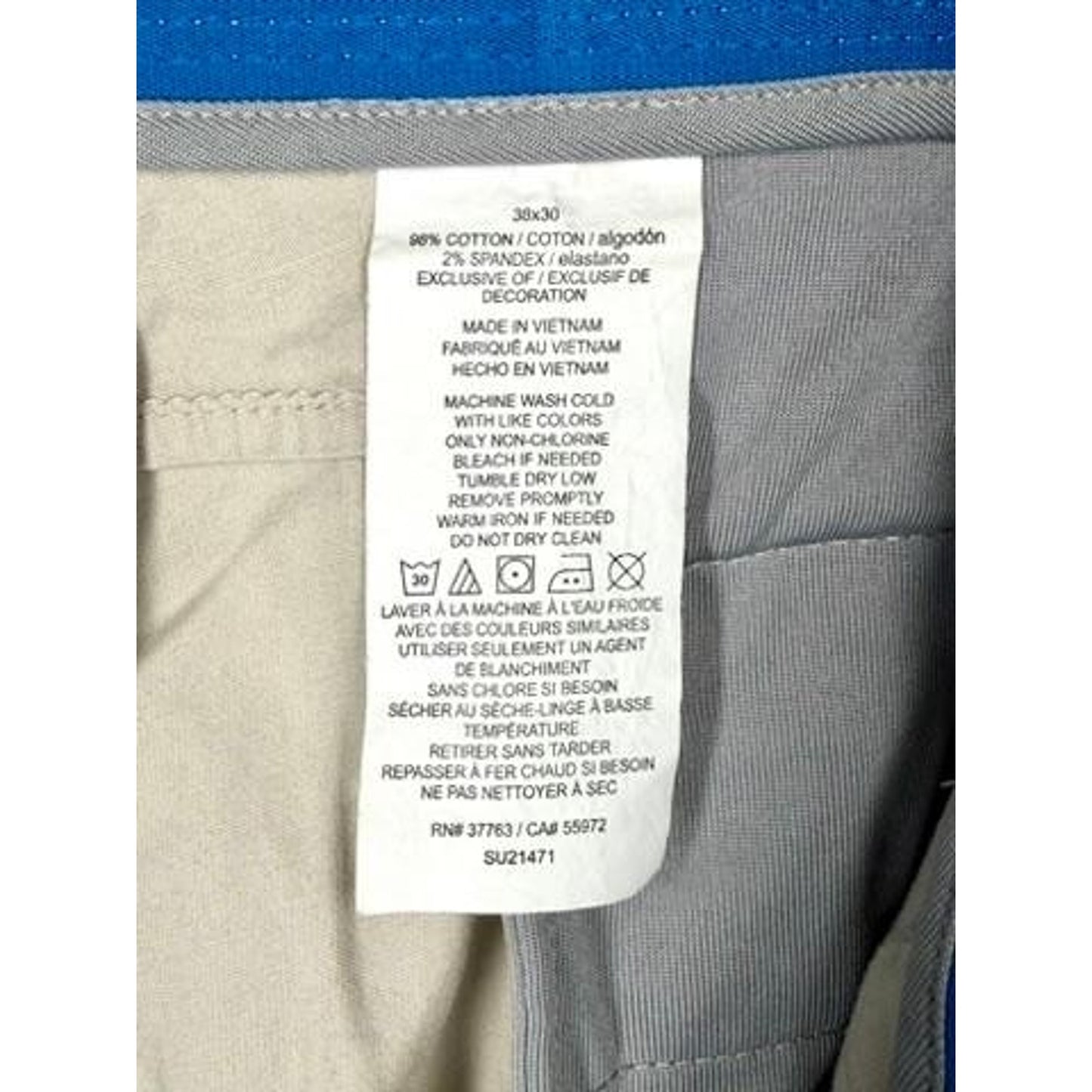 Callaway Golf Pants Mens 38x30 Beige Khaki Cotton Blend Stretch Flat Front Chino