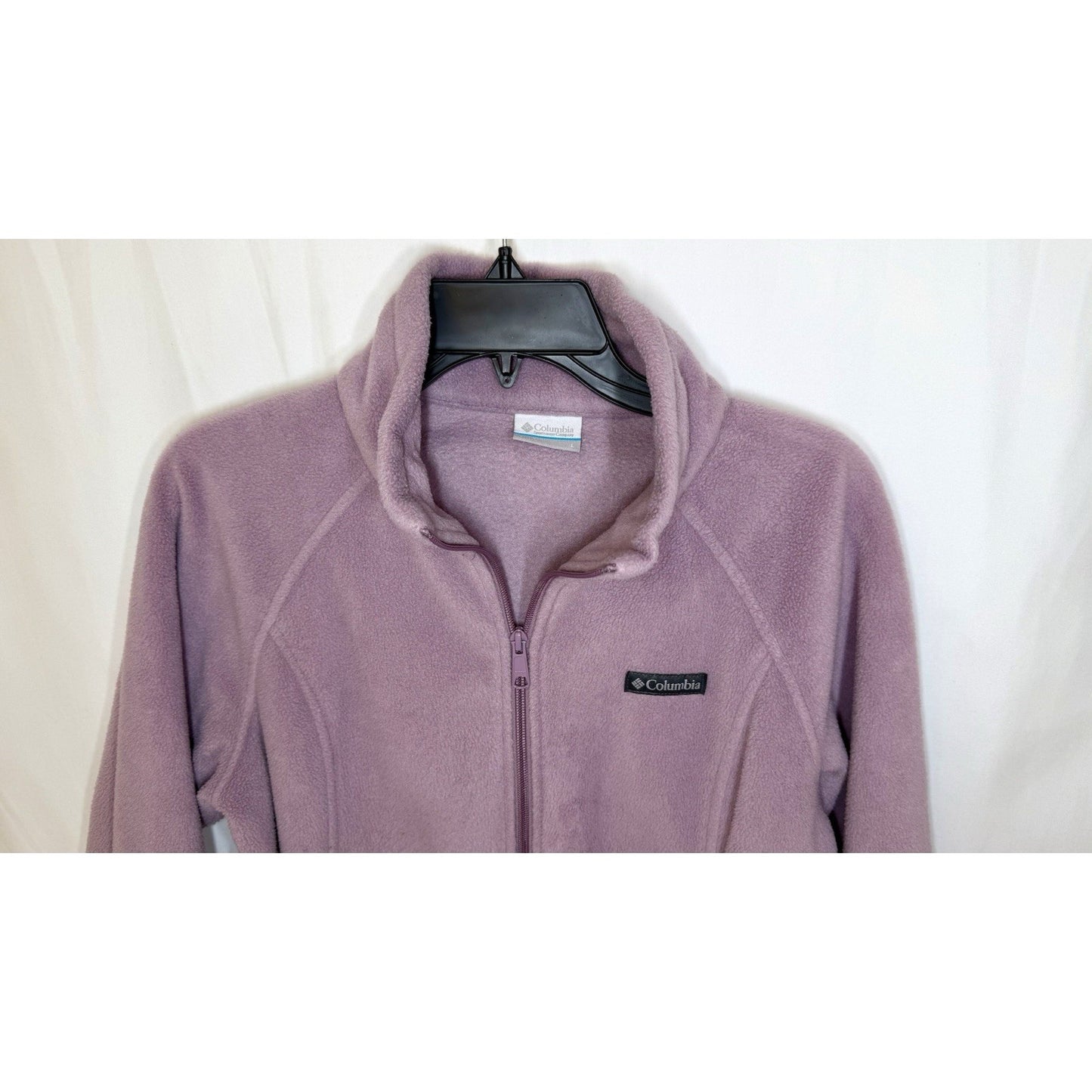 Columbia Women's Gray Polyester Jacket L Full Zip Solid Fleece Pockets Purple