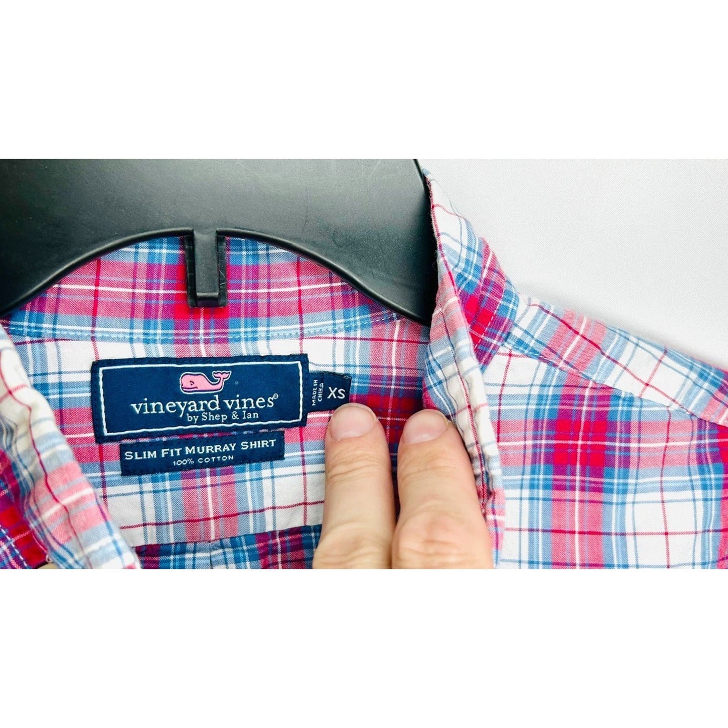 Vineyard Vines Slim Fit Tucker Shirt Men's X-Small plaid blue pink long sleeve