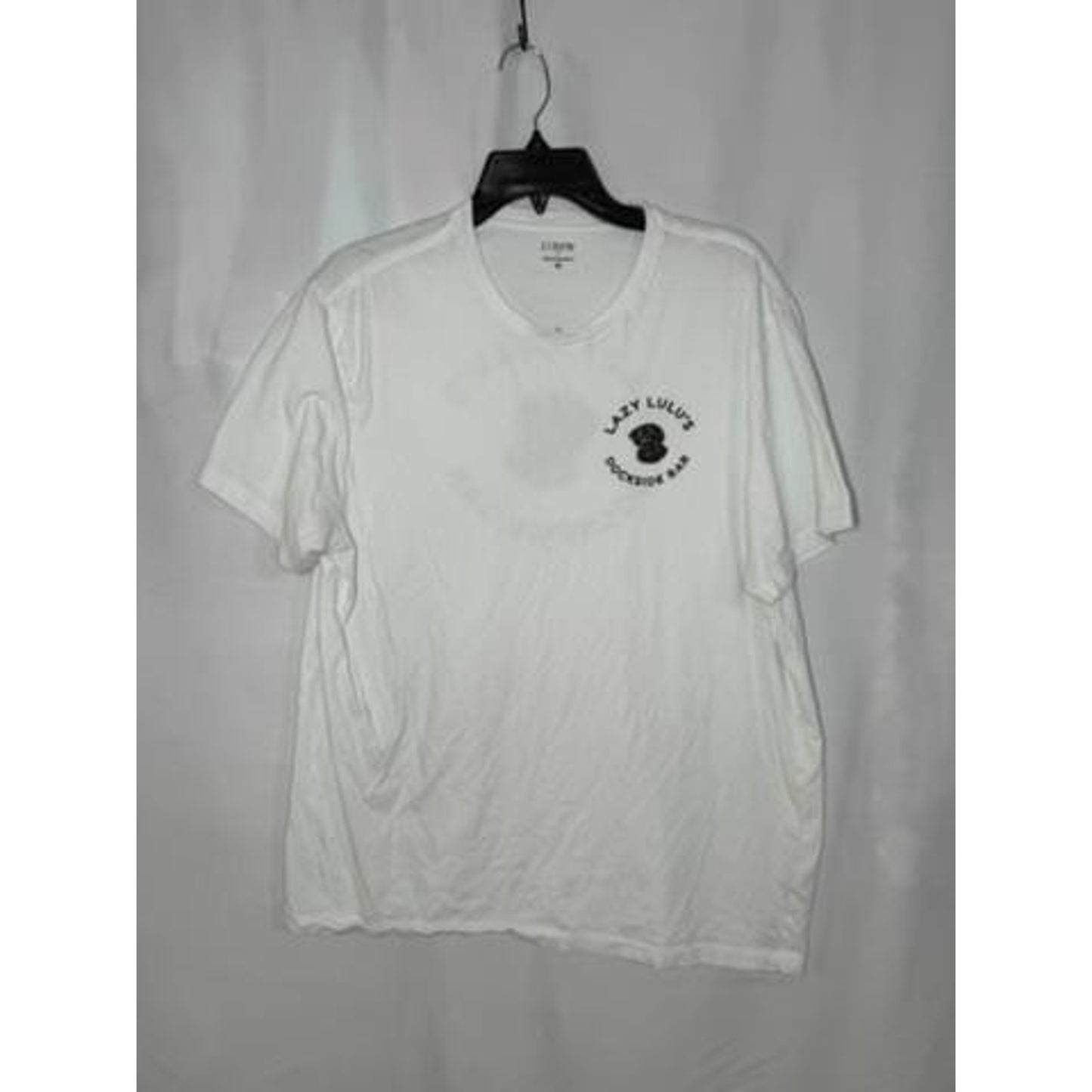J.Crew Lazy Lulu's Dockside Bar Graphic T-Shirt Mens XL White Black Lab Dog