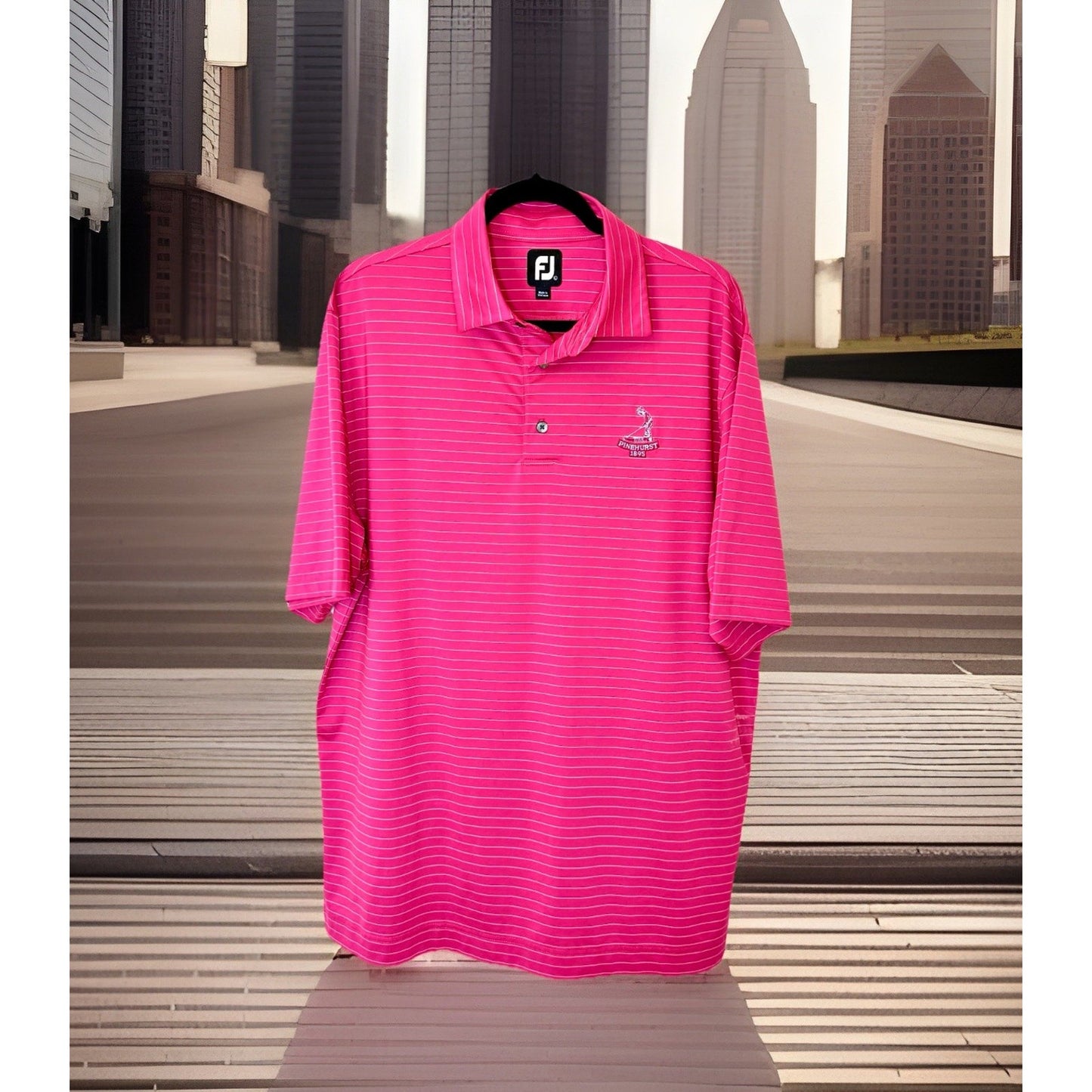 FootJoy Mens Golf Polo Shirt Pink White Striped Stretch Embroidered Top Tall L
