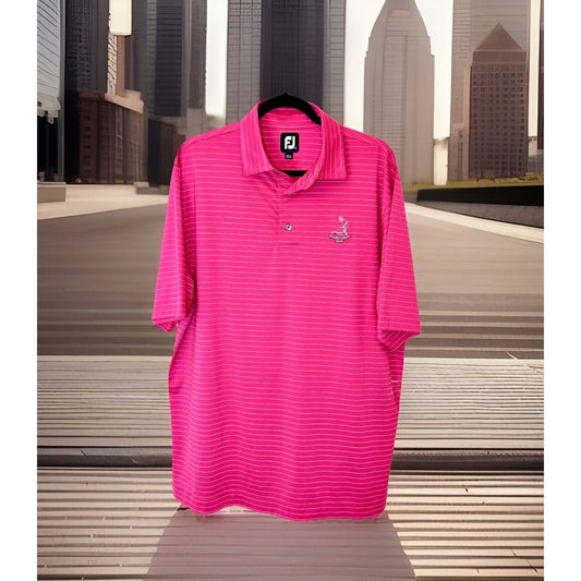 FootJoy Mens Golf Polo Shirt Pink White Striped Stretch Embroidered Top Tall L