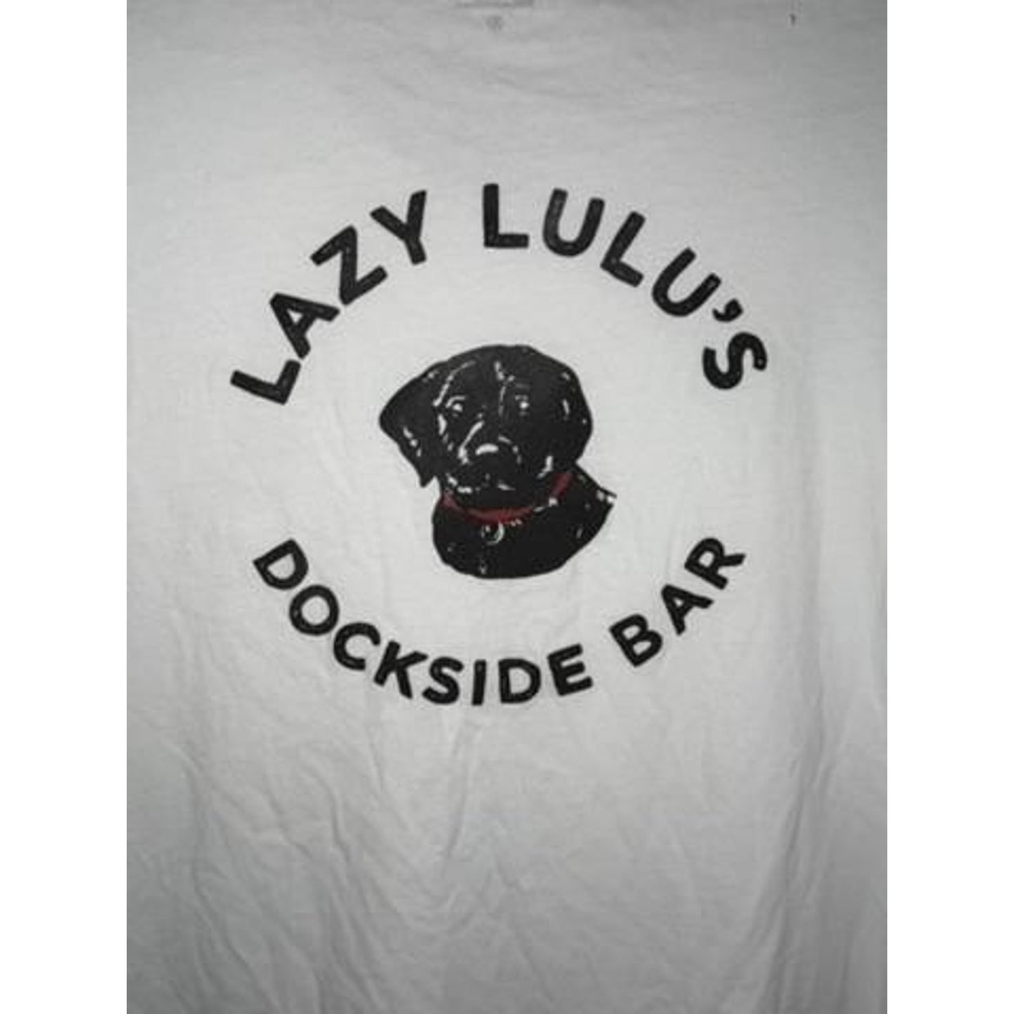 J.Crew Lazy Lulu's Dockside Bar Graphic T-Shirt Mens XL White Black Lab Dog