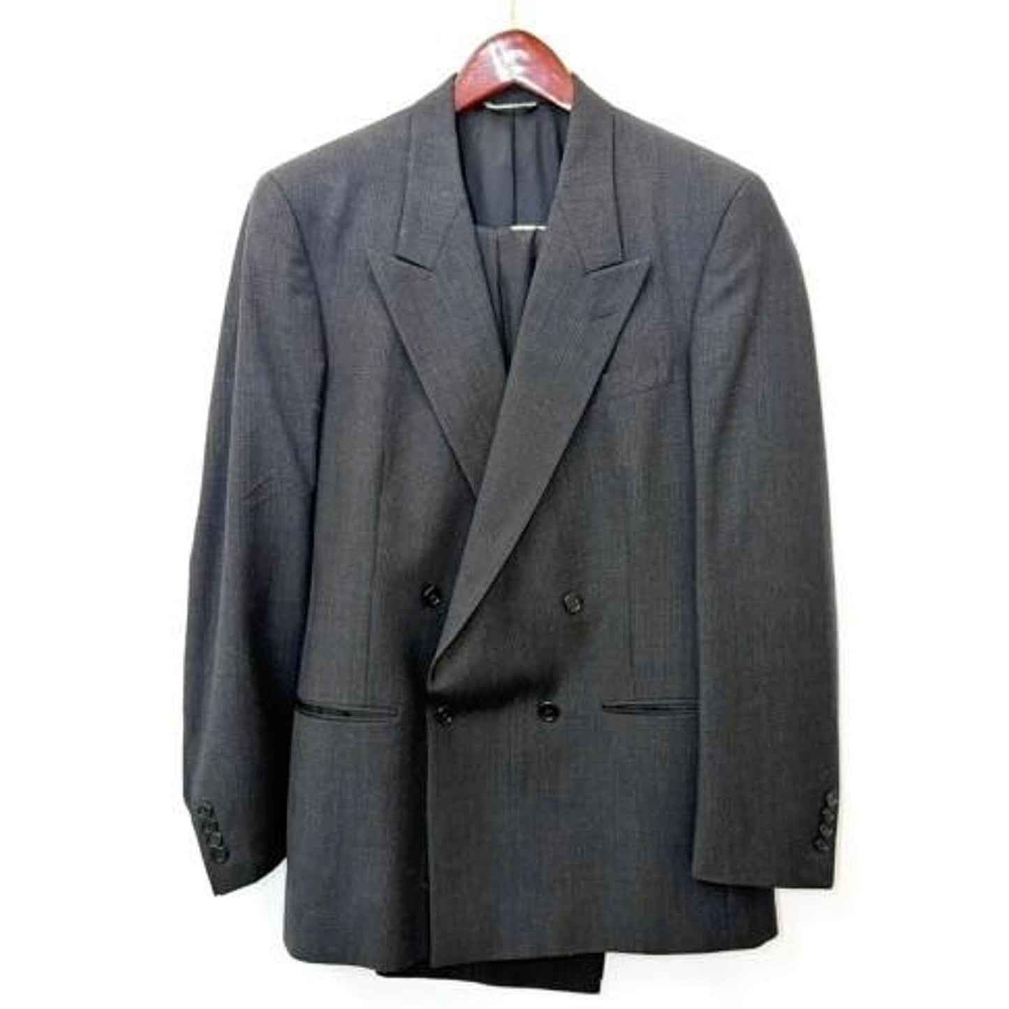 Christian Dior Monsieur Suit Mens 40L Gray Wool Double Breasted Plaid Vintage