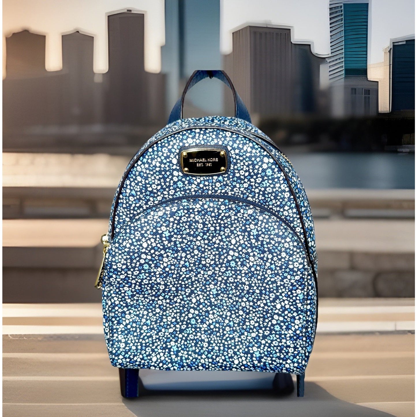 Michael Kors Abbey Mini Backpack In Navy Blue Floral Pattern NWOT / New W/ COA