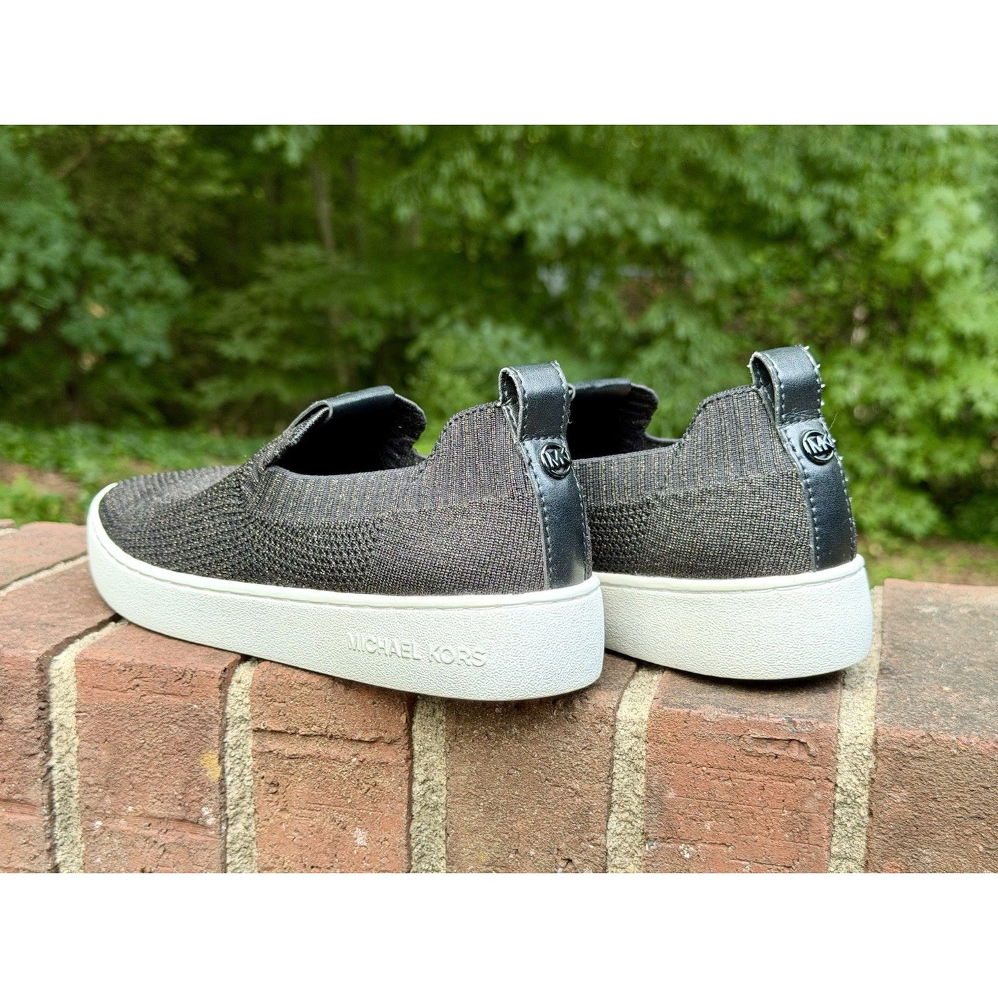 MICHAEL KORS Juno Knit Slip On Sneakers Black Bronze Metallic Women’s Size 7 M
