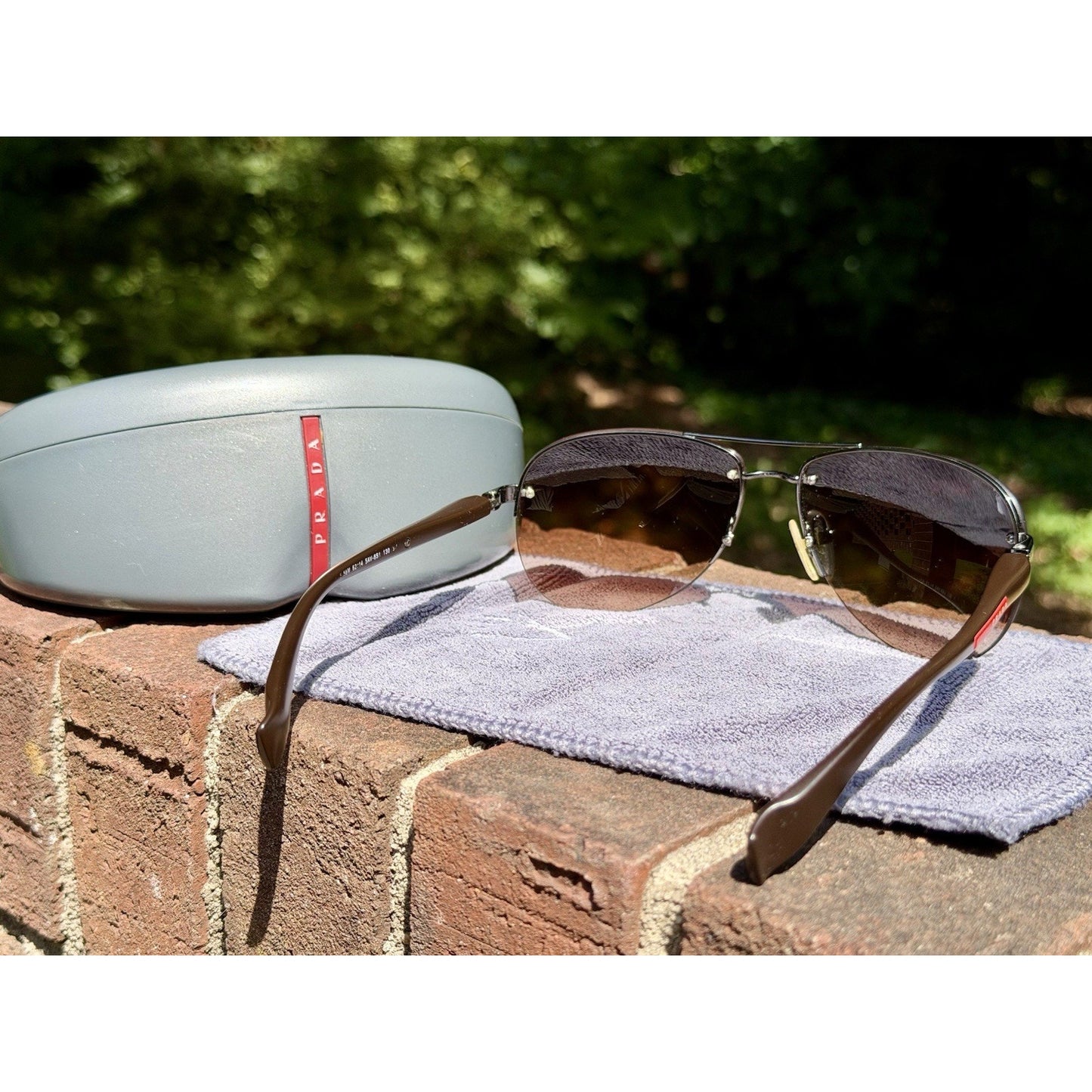 PRADA Linea Rossa Gunmetal Frame w/ Brown Lens Sunglasses PS56MS 5AV6S1 w/COA