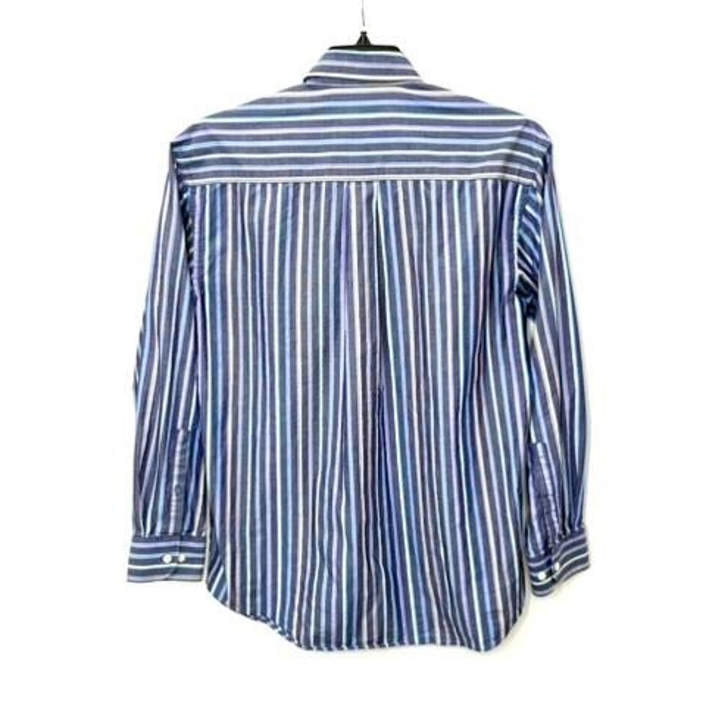 Alan Flusser Mens Large Blue Purple Striped Cotton Button Down Long Sleeve Shirt