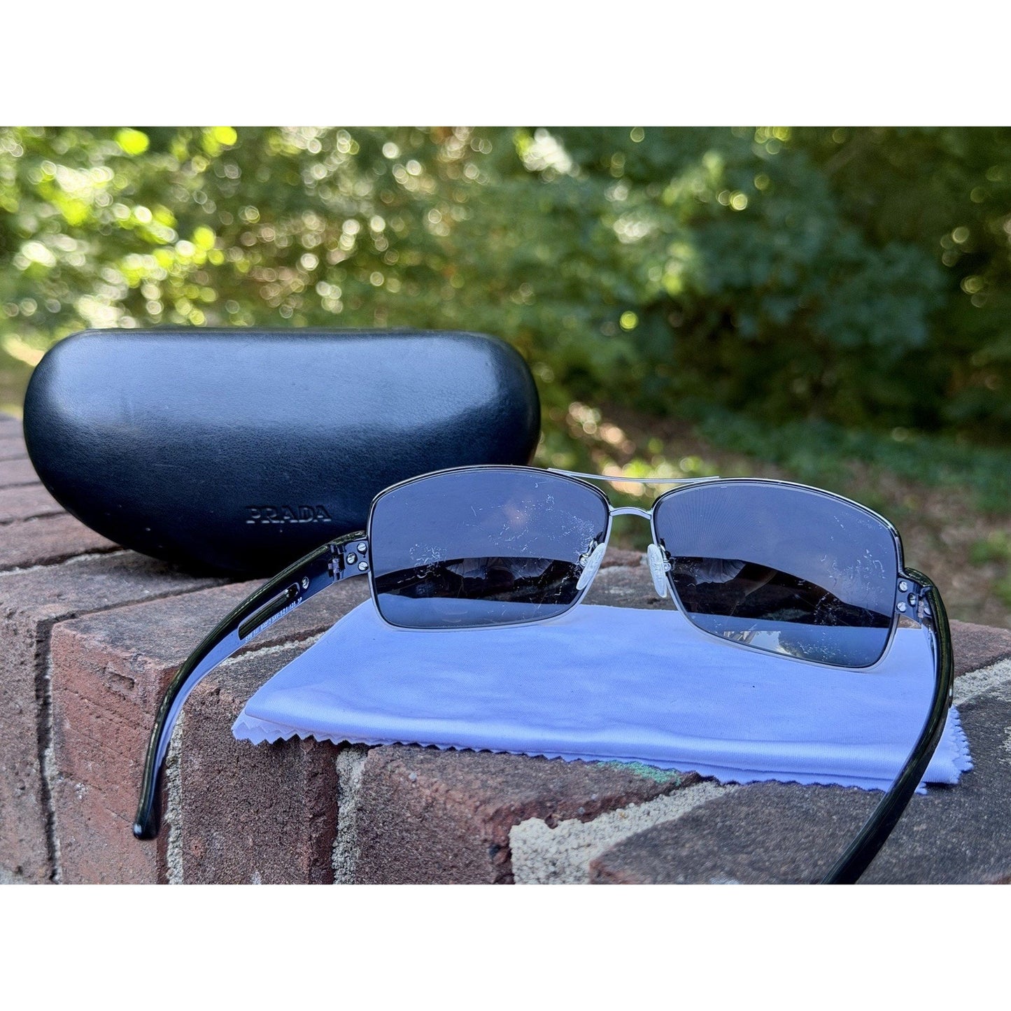 PRADA SPR 54I Sunglasses Polarized Silver Metal Blue Lens 64 12 125 With COA