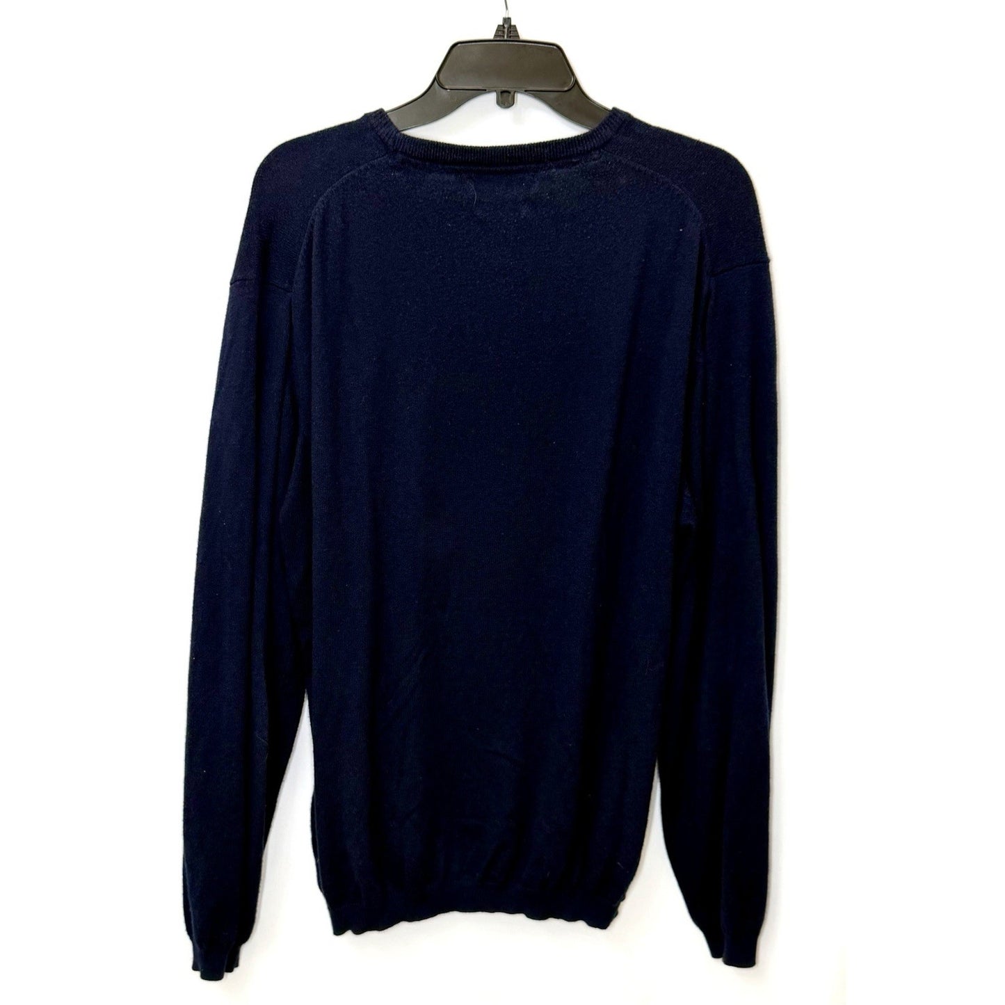 Alan Flusser Men’s Large Pullover Sweater Cotton Cashmere Blue Argyle Crew Neck