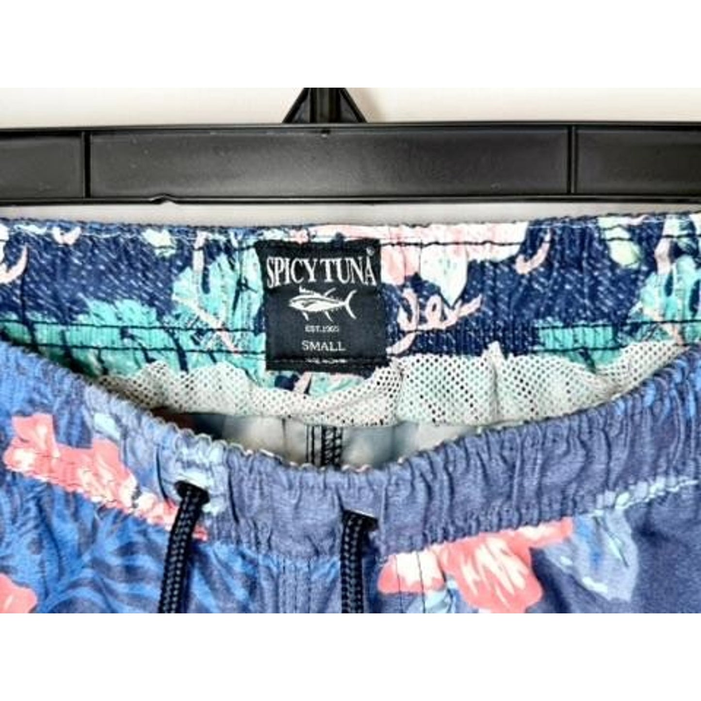 Spicy Tuna Swim Trunks Mens Small Blue Floral Hibiscus Board Shorts Mesh Lined