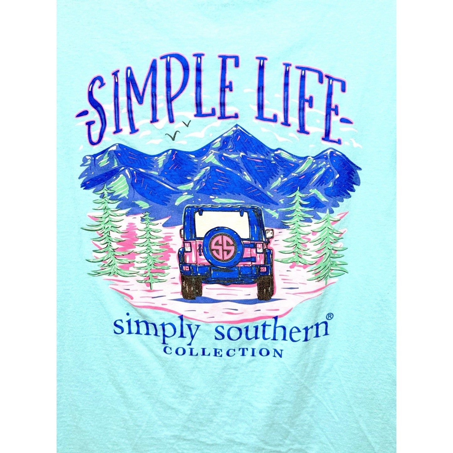 Simply Southern Simple Life Jeep Mountain T-Shirt Womens Medium Blue Tee