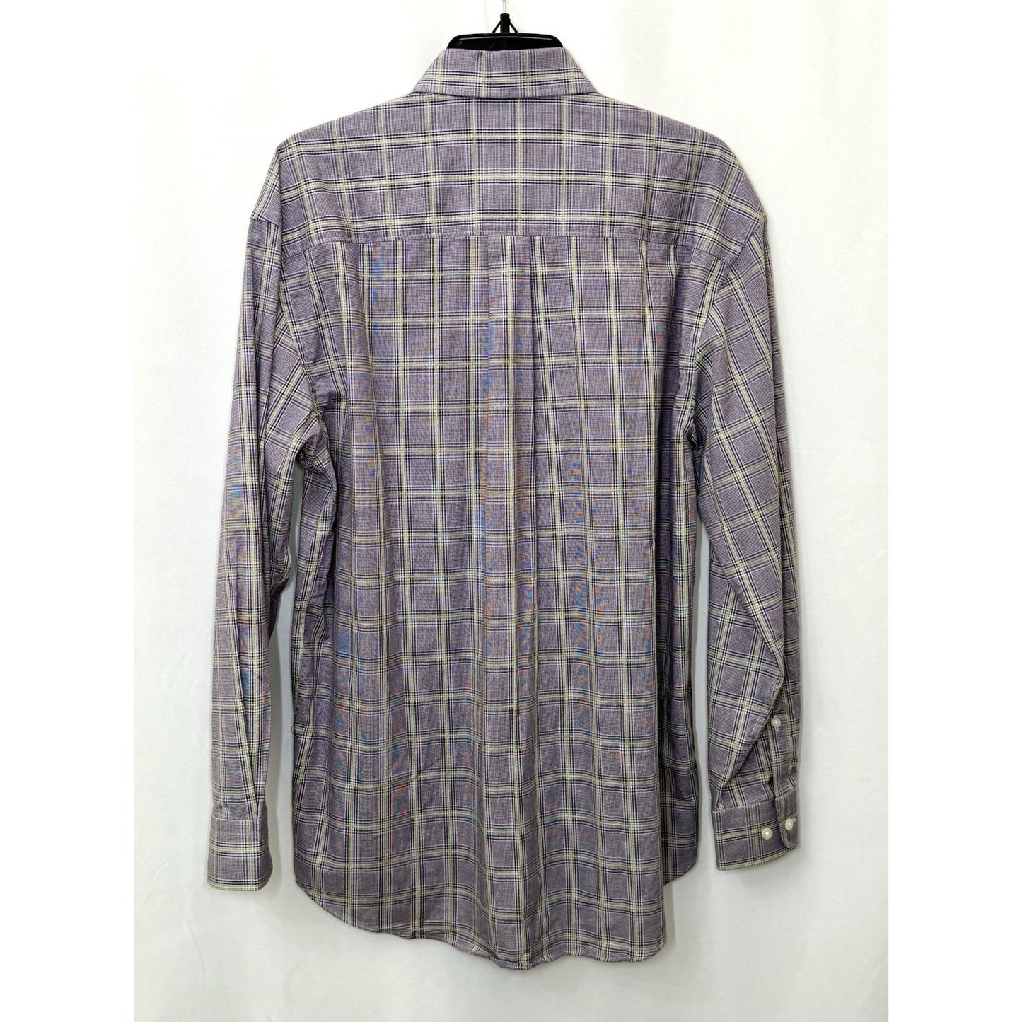 Alan Flusser Men's L Purple Lavender Plaid Check Button Up Long Sleeve Shirt