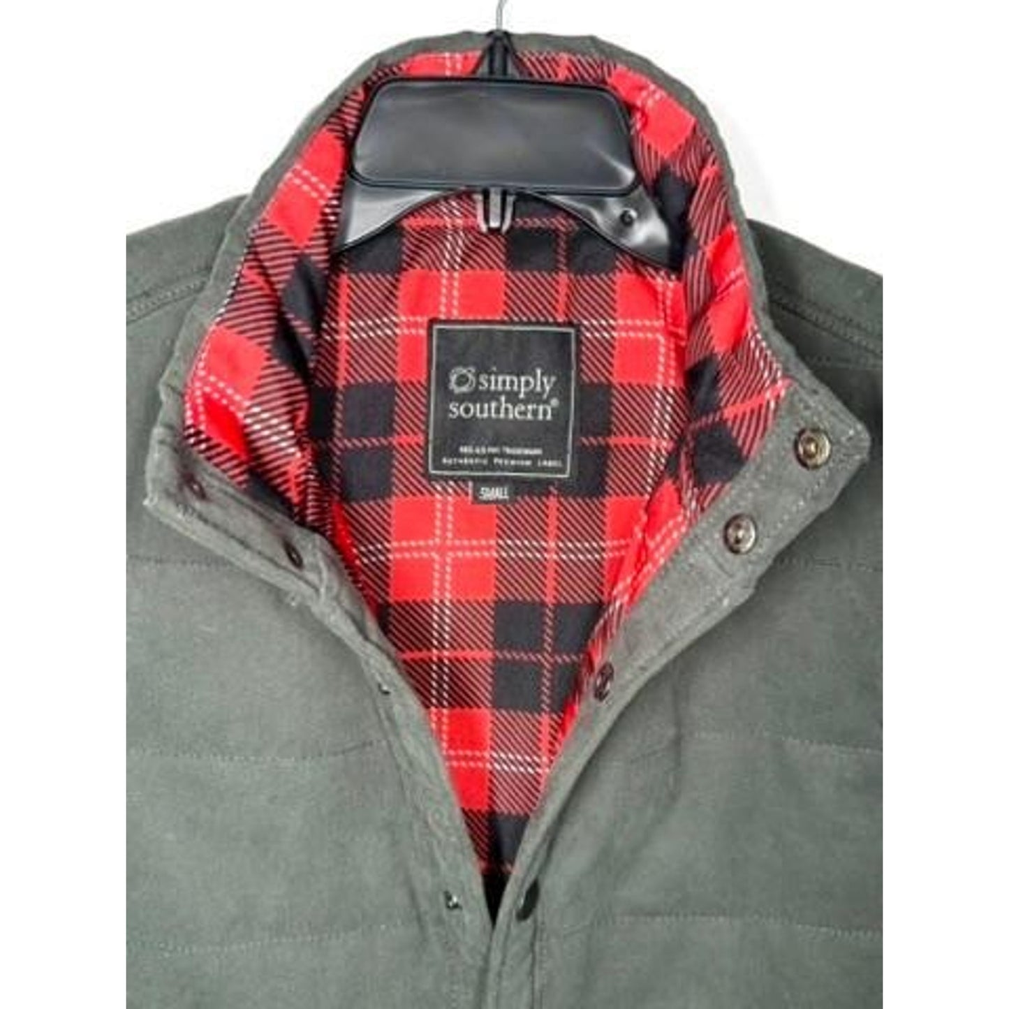 Simply Southern Puffer Vest Womens Small Gray Quilted Plaid Lined Snap Front