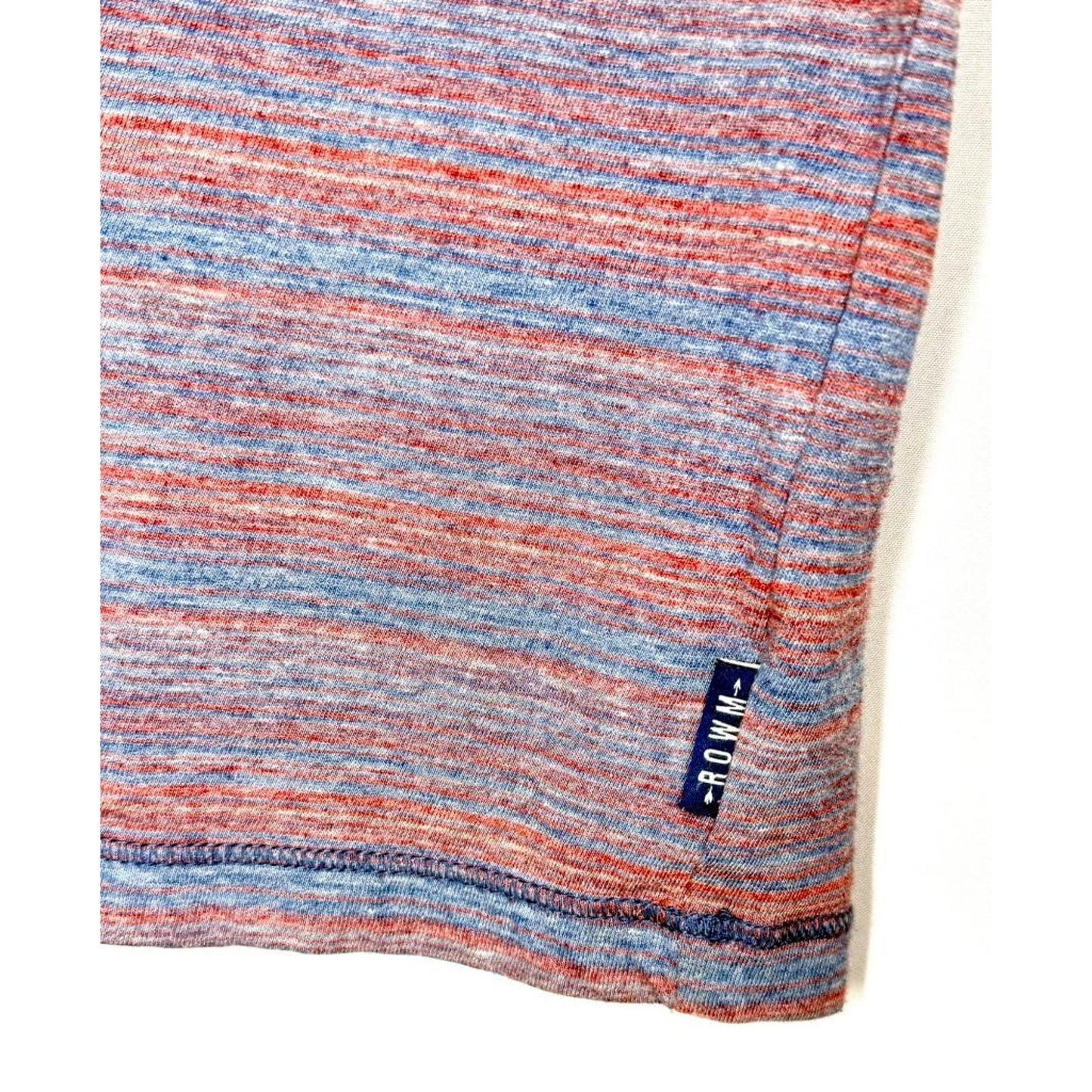 ROWM Striped T-Shirt Mens XL Blue Red Heathered Crew Neck Short Sleeve Cotton