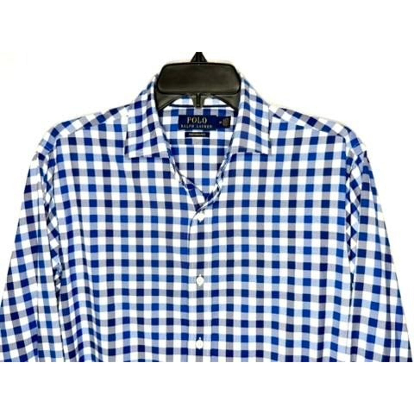 Polo Ralph Lauren Performance Shirt Mens Medium Blue White Gingham Long Sleeve