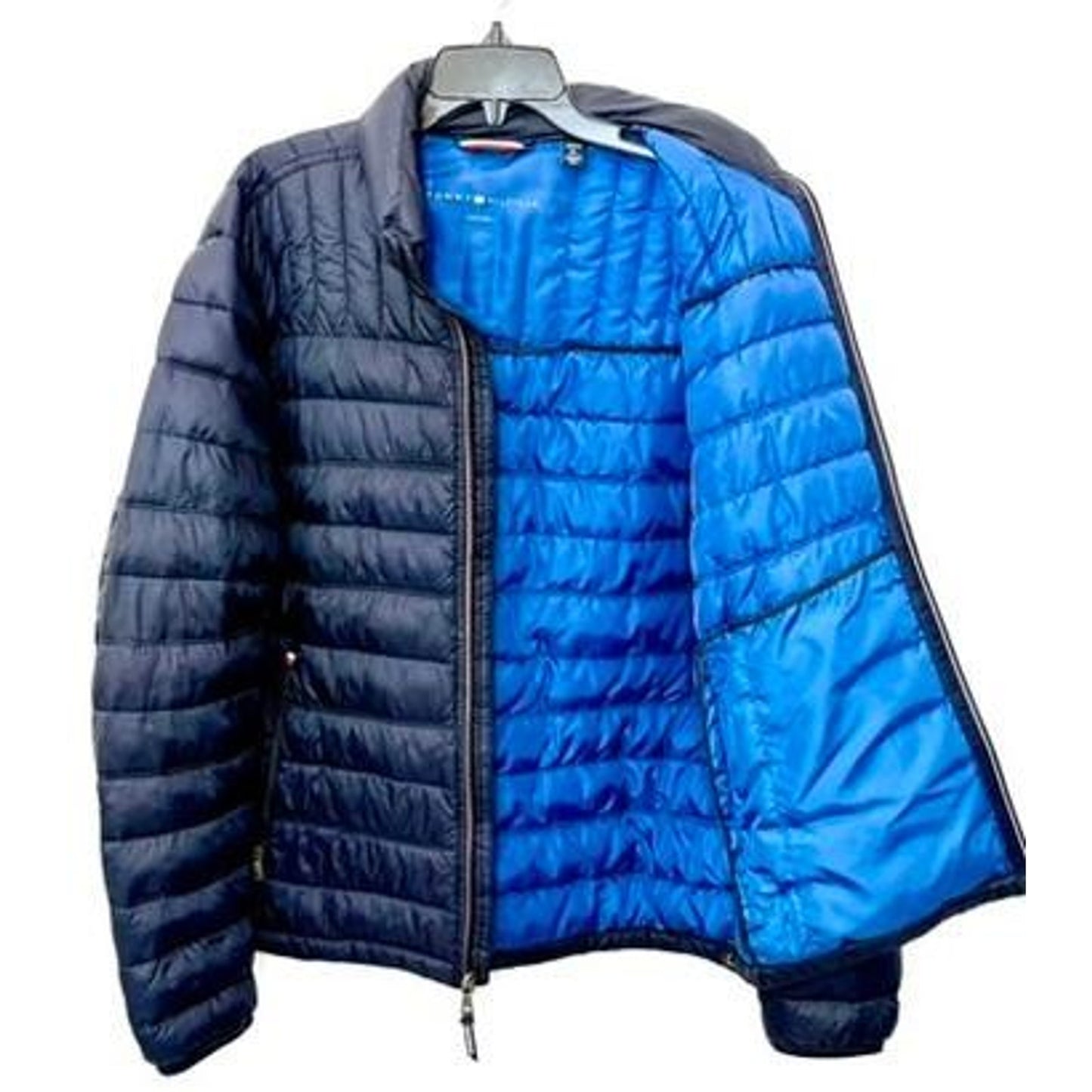 Tommy Hilfiger Puffer Jacket Mens XL Navy Blue Packable Quilted Full Zip Coat