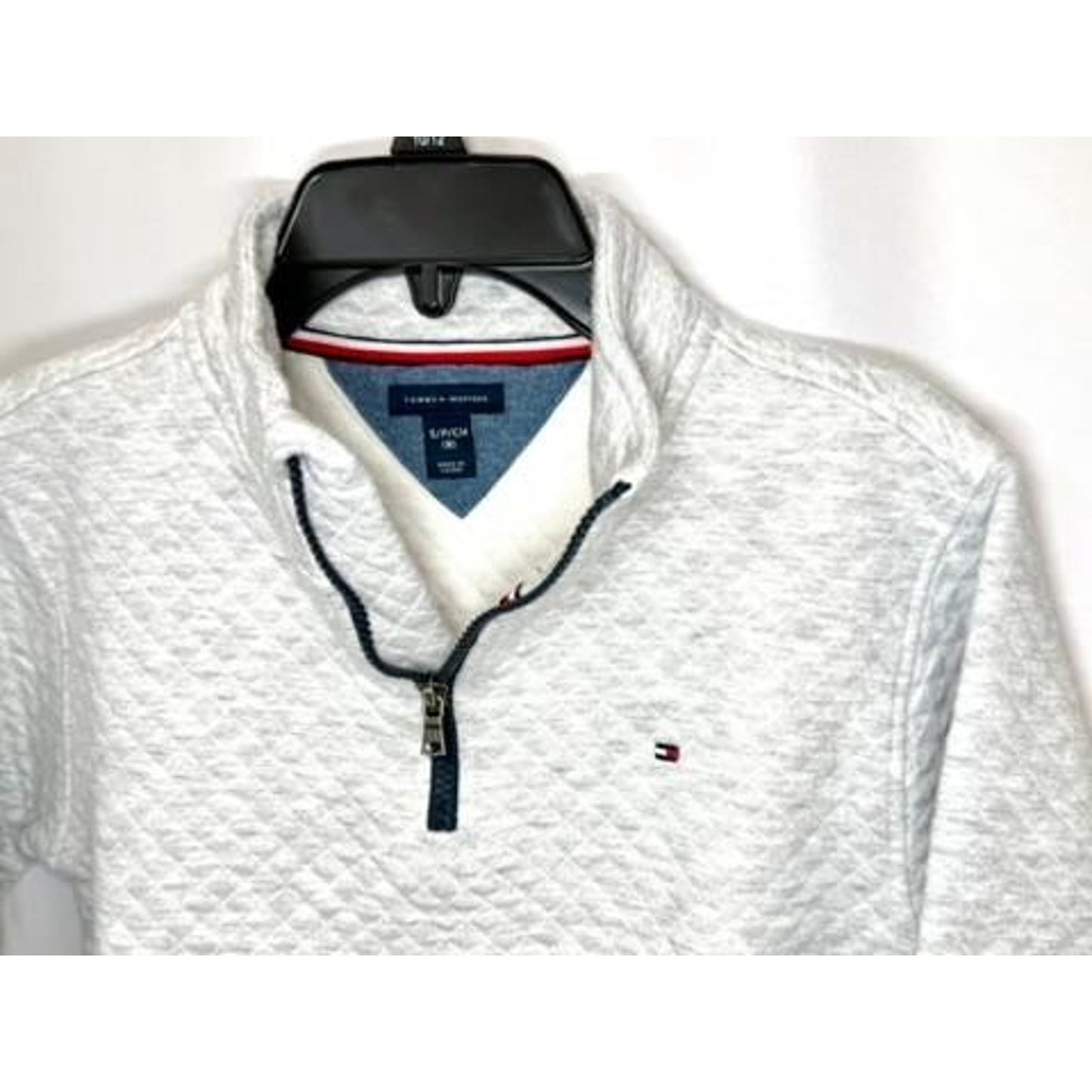 Tommy Hilfiger Boys Quilted 1/4 Zip Pullover Sweater Gray Size S 8 Cotton Blend
