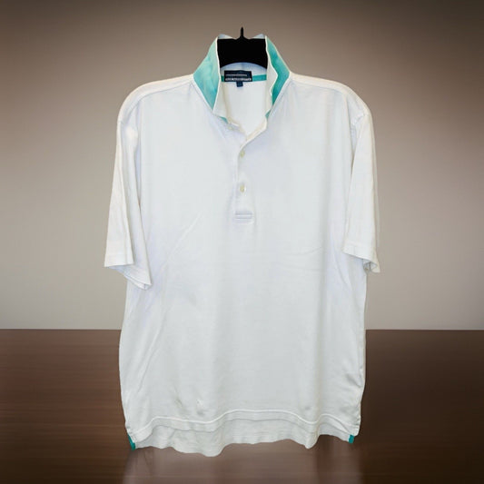 Alan Flusser Golf Shirt / White / Pearl Washed Cotton / Men’s L Large