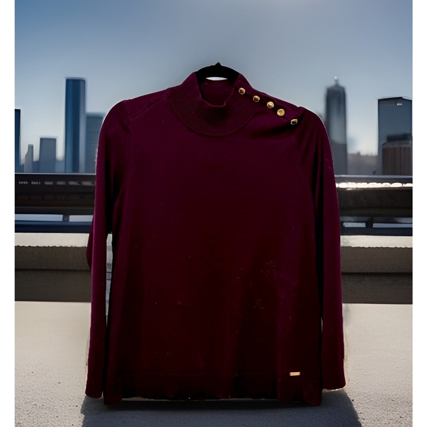 Calvin Klein Womens Plum Knit Pullover Sweater Medium Mock Neck Modern Classic