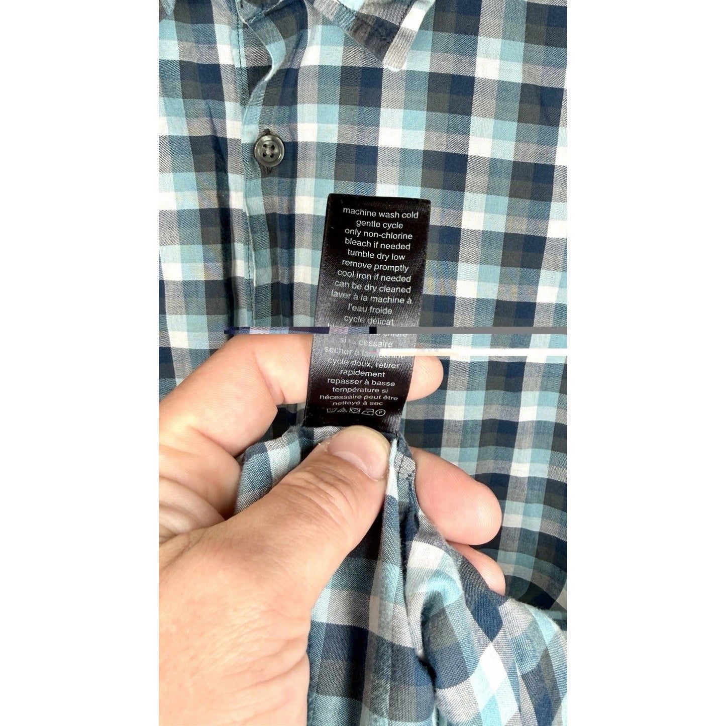 John Varvatos USA Mens Size Large Blue Check Short Sleeve Button Up Shirt