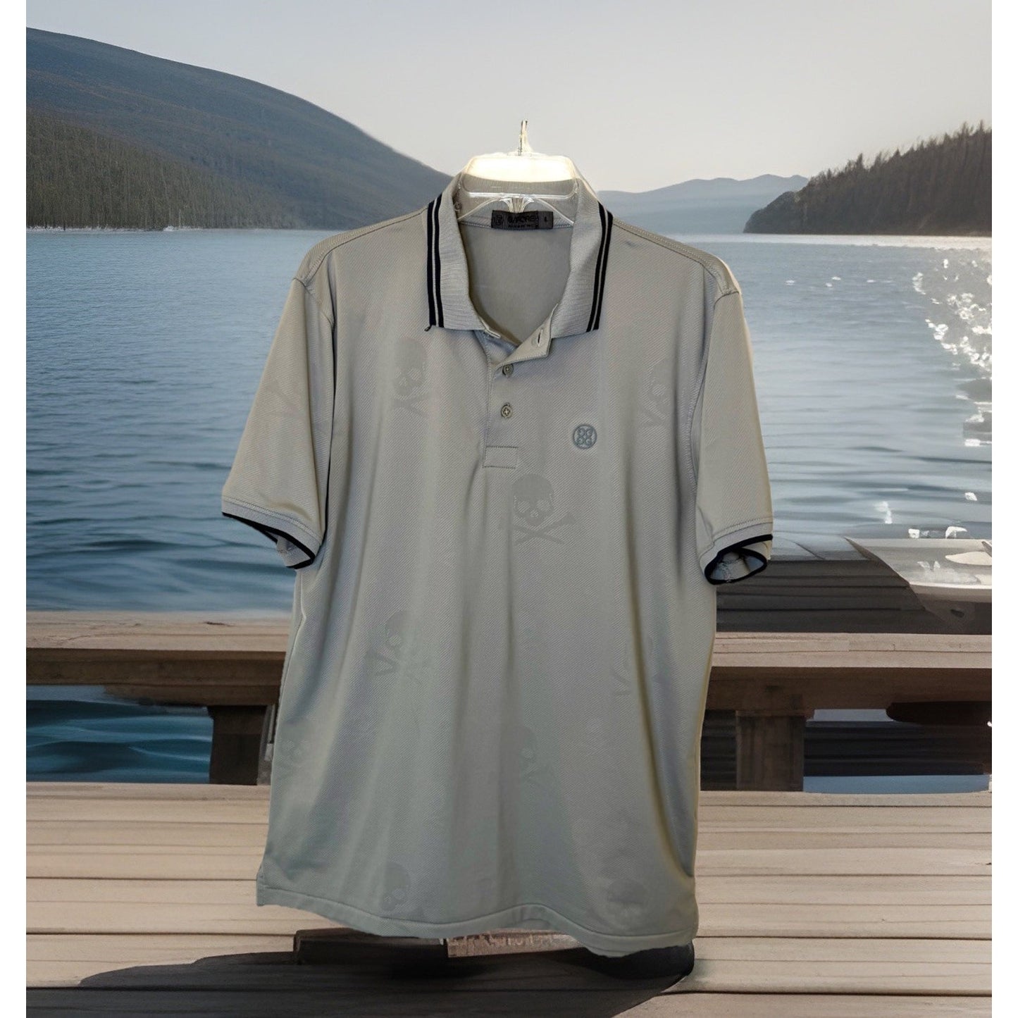 G/FORE Skull & T's Debossed Tech Jersey Golf Polo Size Large In Grey