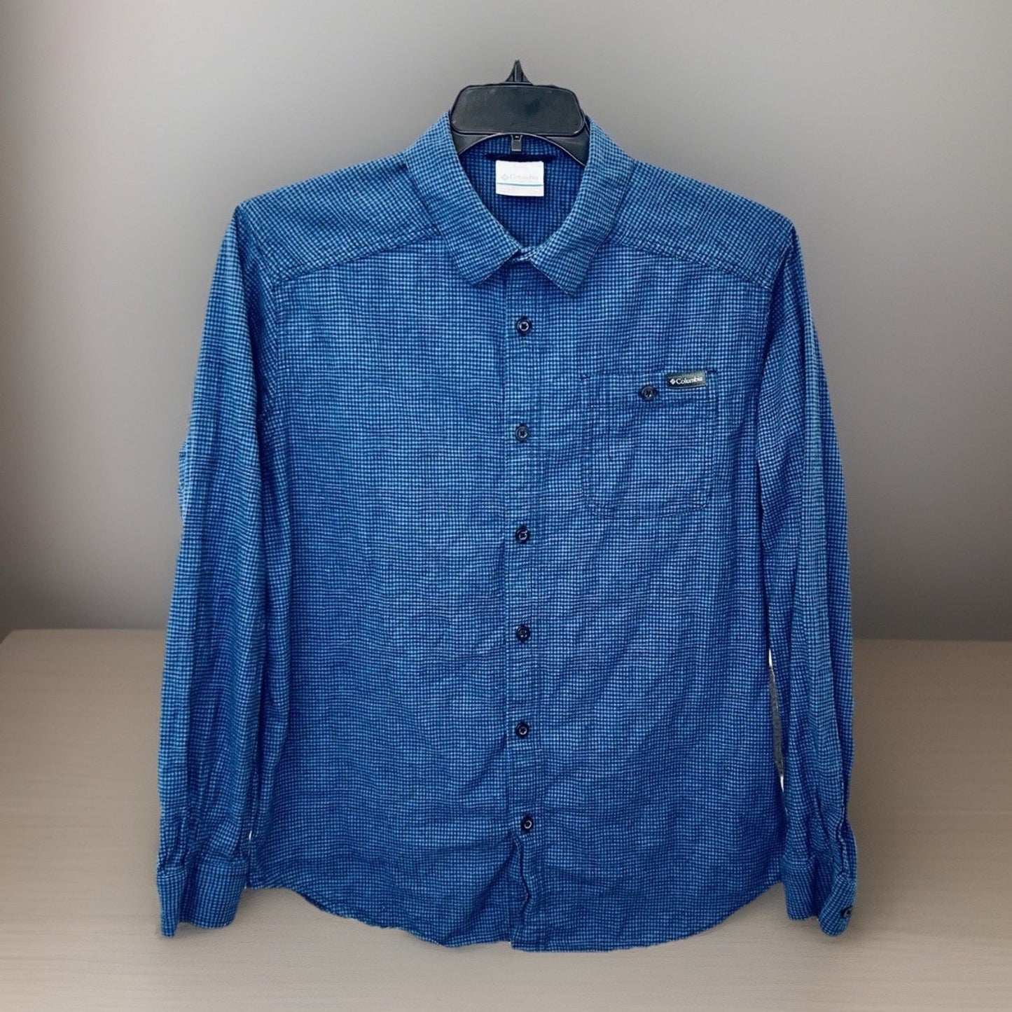 COLUMBIA SPORTSWEAR CO. Mens Size M Blue Plaid Flannel Shirt Cotton/Stretch