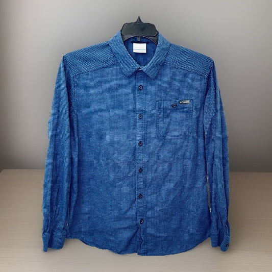COLUMBIA SPORTSWEAR CO. Mens Size M Blue Plaid Flannel Shirt Cotton/Stretch