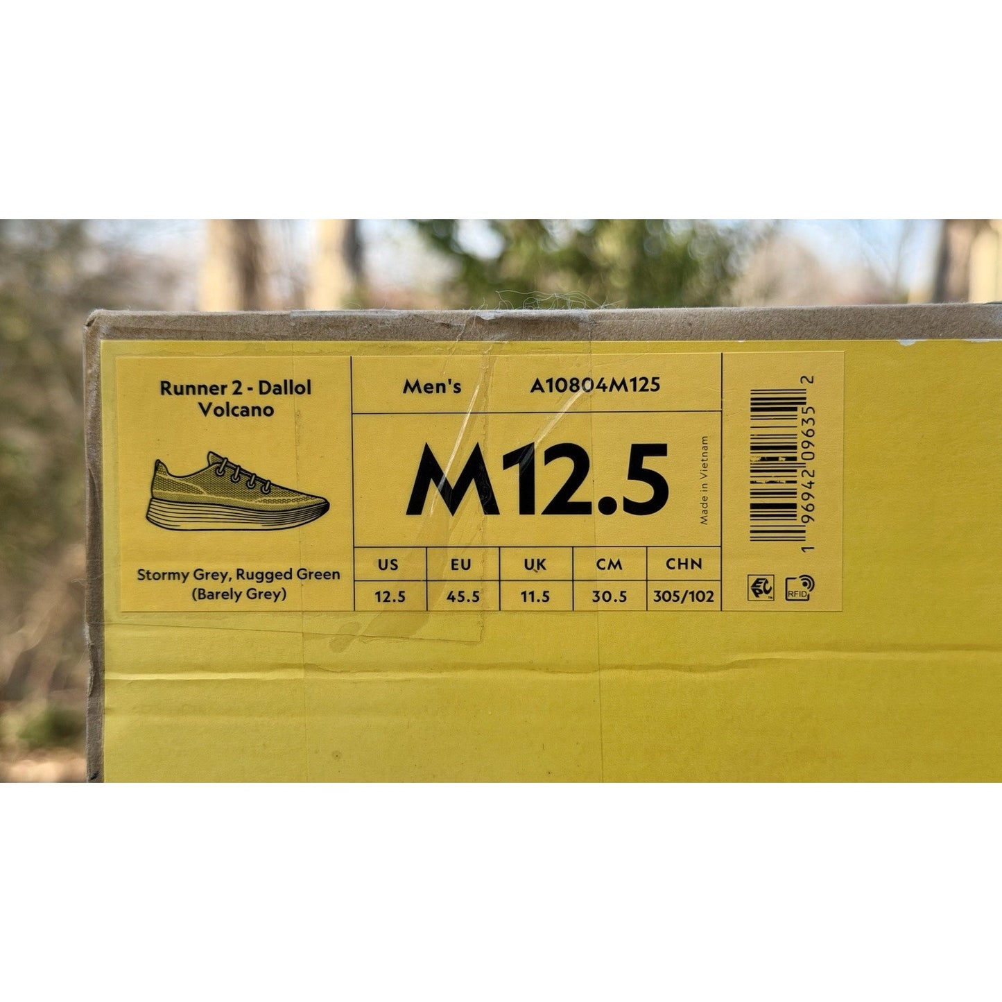 Allbirds Runner 2 - Dallol Volcano w/Box - Worn Once - Size 12.5 - Stormy Grey