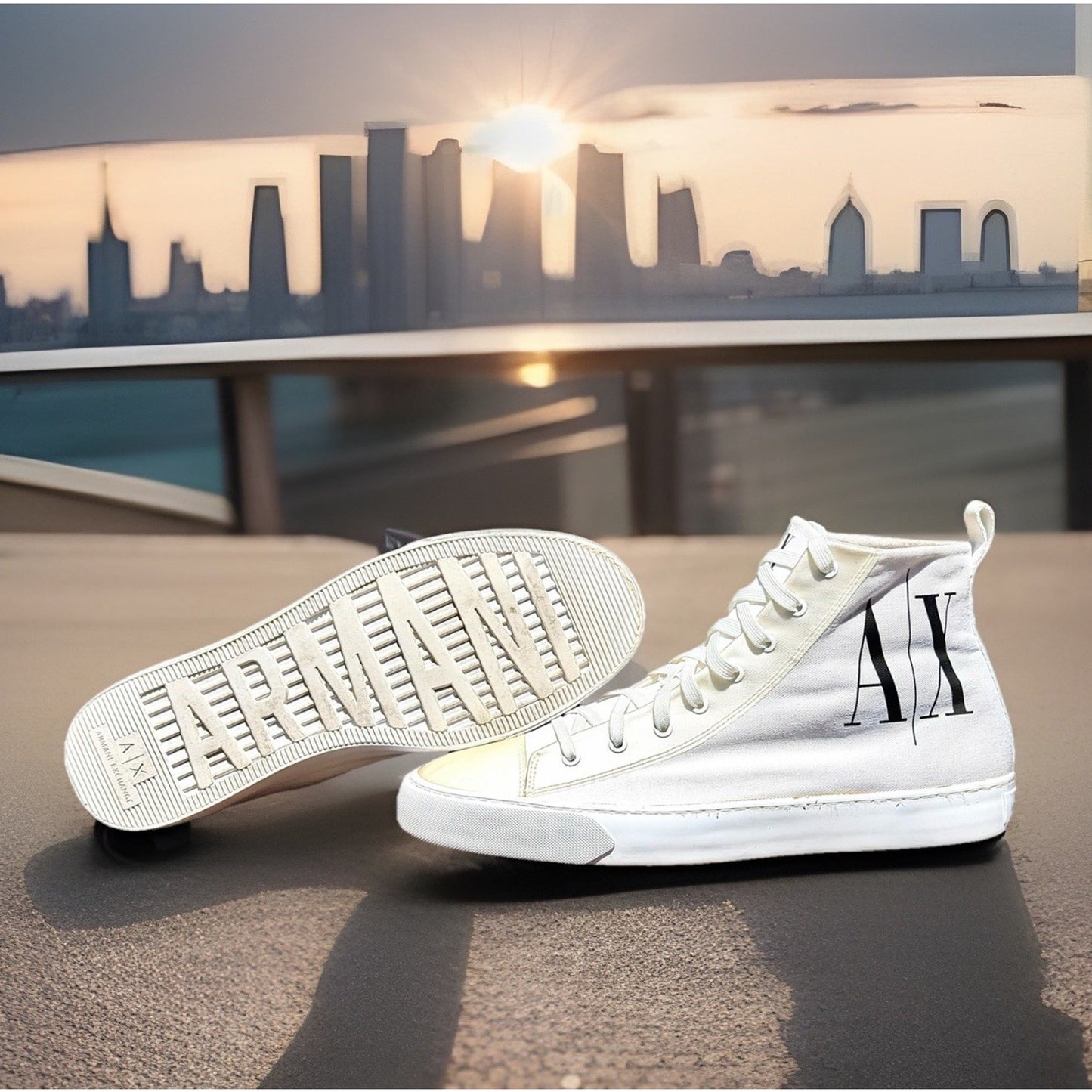 Armani Exchange Men's High Top Icon Logo Canvas Sneakers White Size 11 Excellent