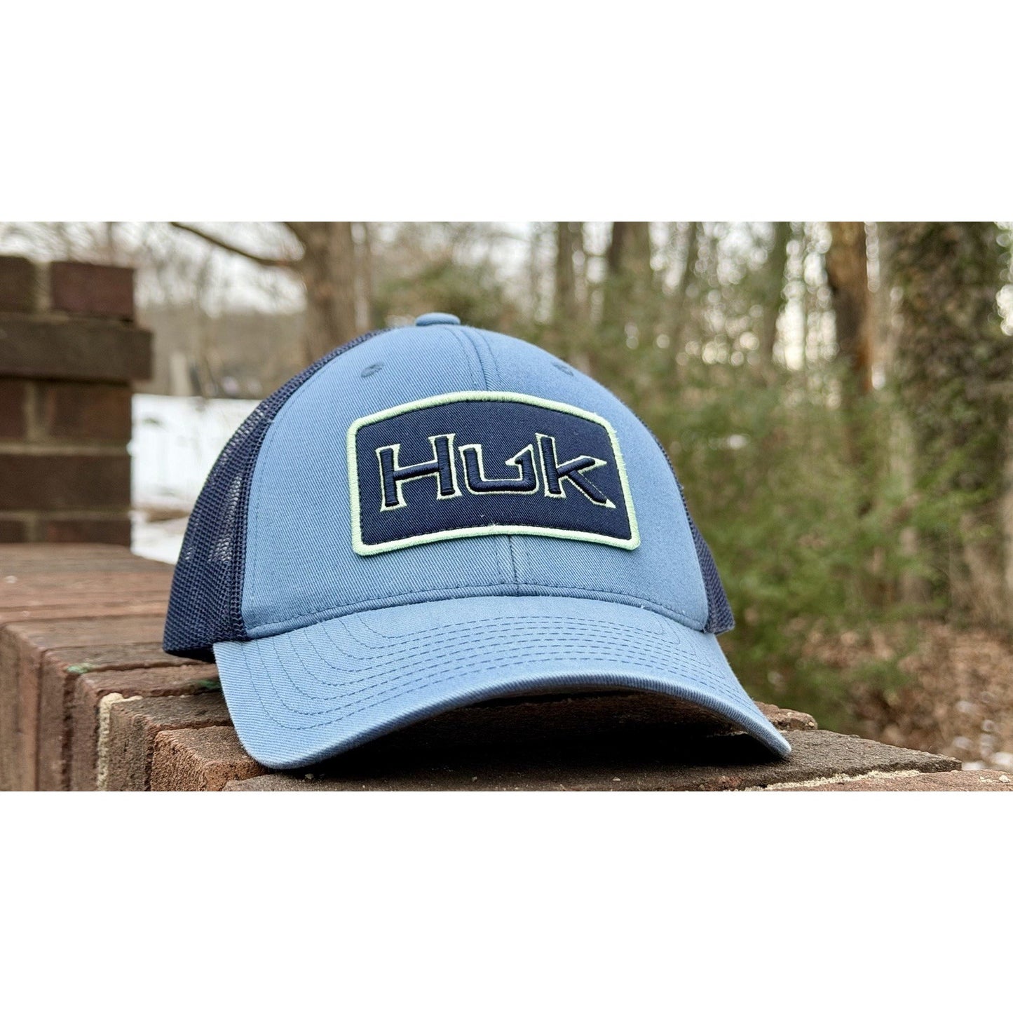 Huk Fishing Trucker Hat Cap Navy Blue Snap Back Mesh Logo