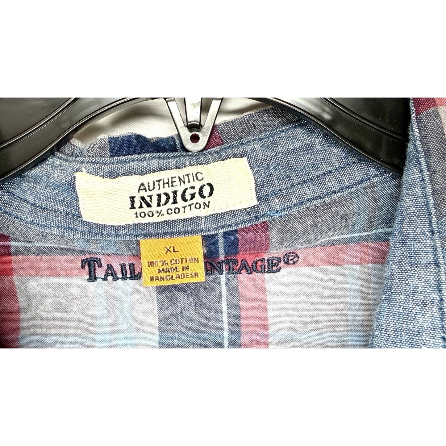 Taylor Vintage Indigo Shirt Blue Plaid L/S Button Up Pockets Cotton Men’s Sz XL