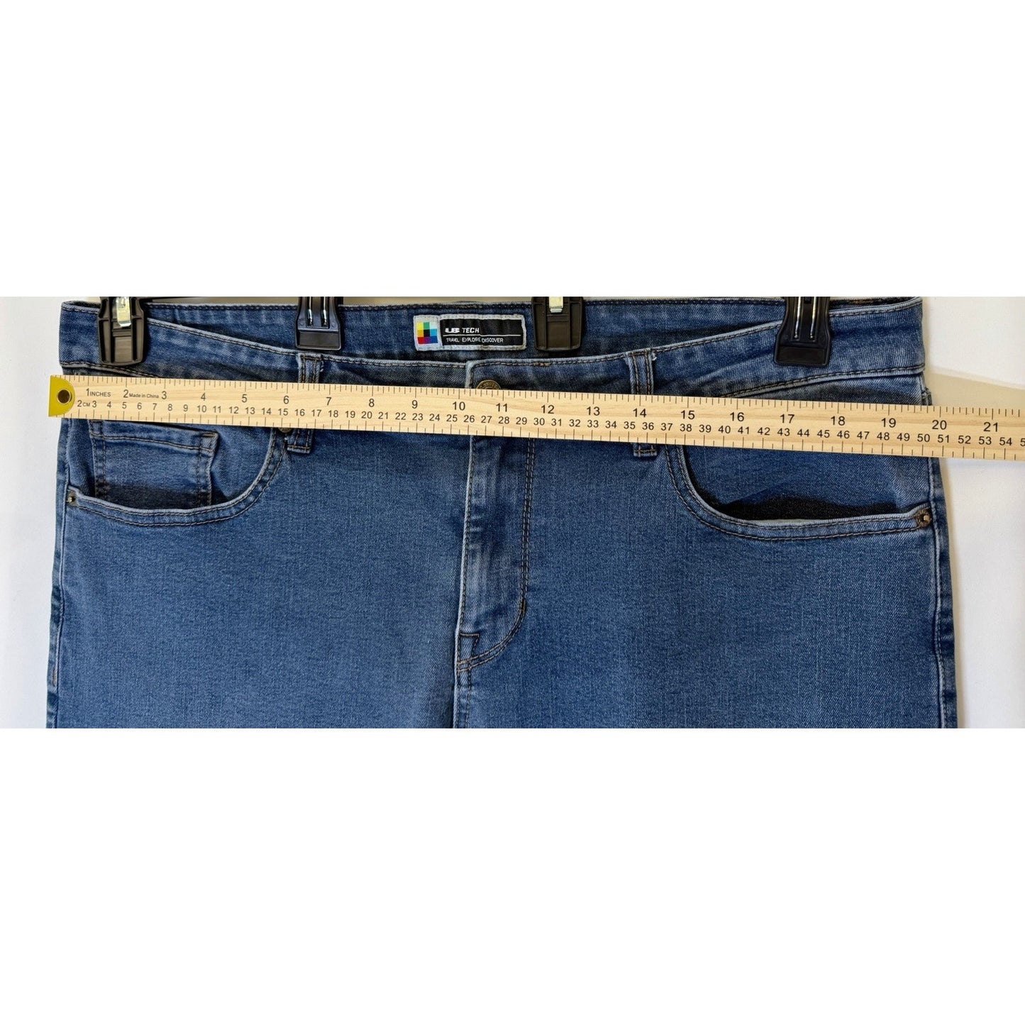 UB Tech Jeans Mens Travel Explore Discover Straight Stretch Denim Blue 38x32