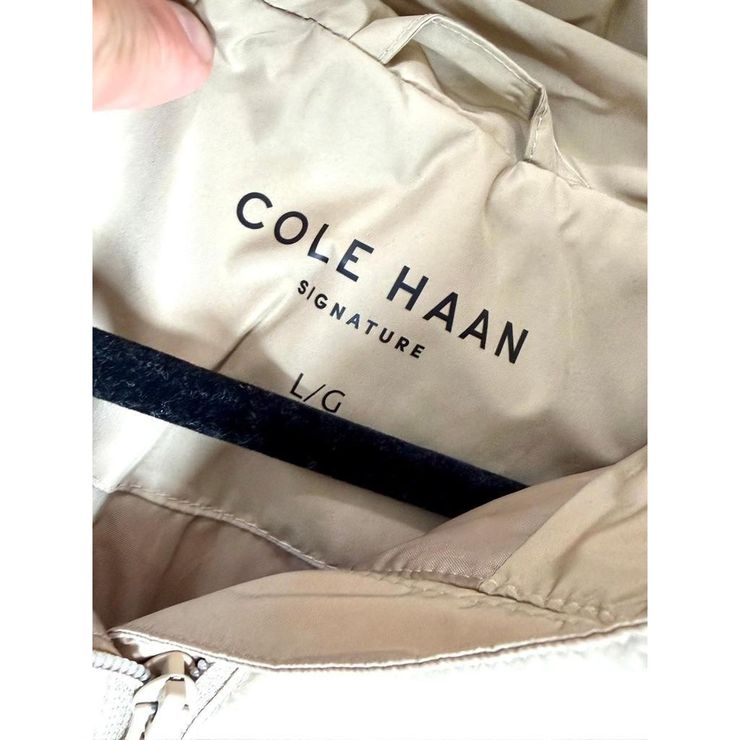 Cole Haan Signature Hooded Puffer Jacket Womens Large Beige Down Blend Parka