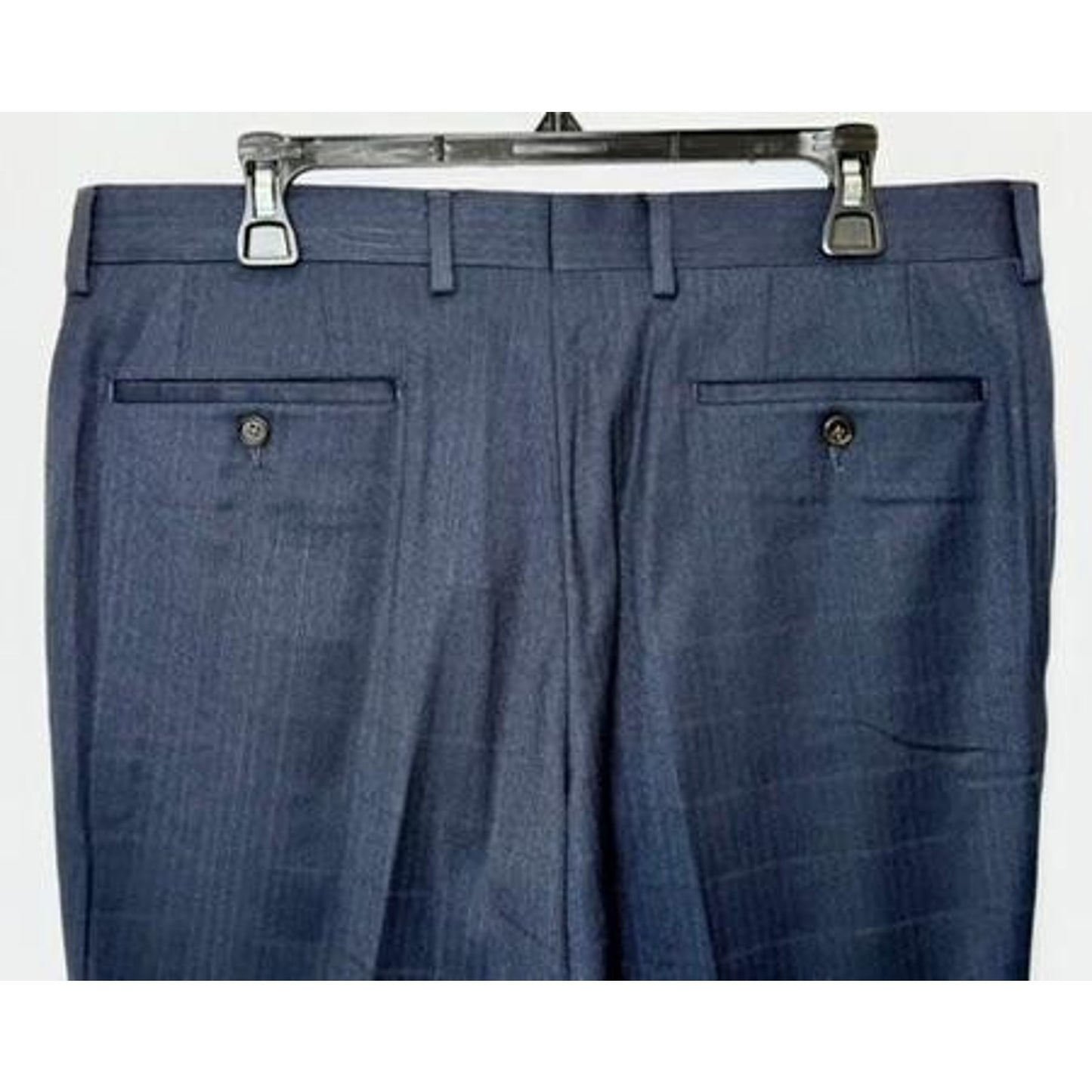 Ralph Lauren Dress Pants Mens 34x30 Navy Blue Plaid Stretch Flat Front Trousers