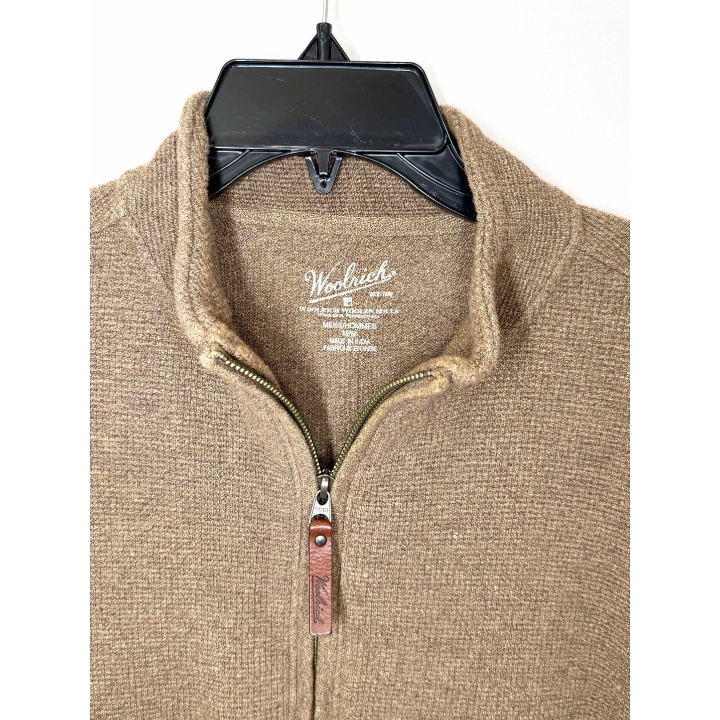 Woolrich Mens Medium Brown Lambswool Blend Quarter Zip Sweater Pullover