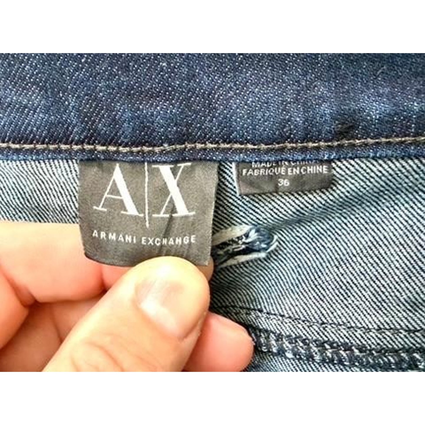 Armani Exchange Mens 36 Jeans Blue Denim Straight Leg Zipper Pockets Stretch