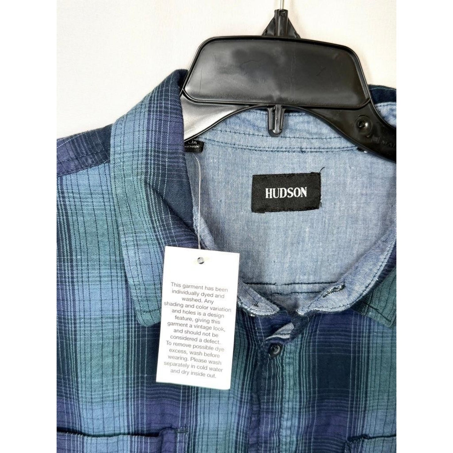 Hudson Jeans Santana Plaid Flannel Shirt Mens Large Blue Green Cotton Button Up