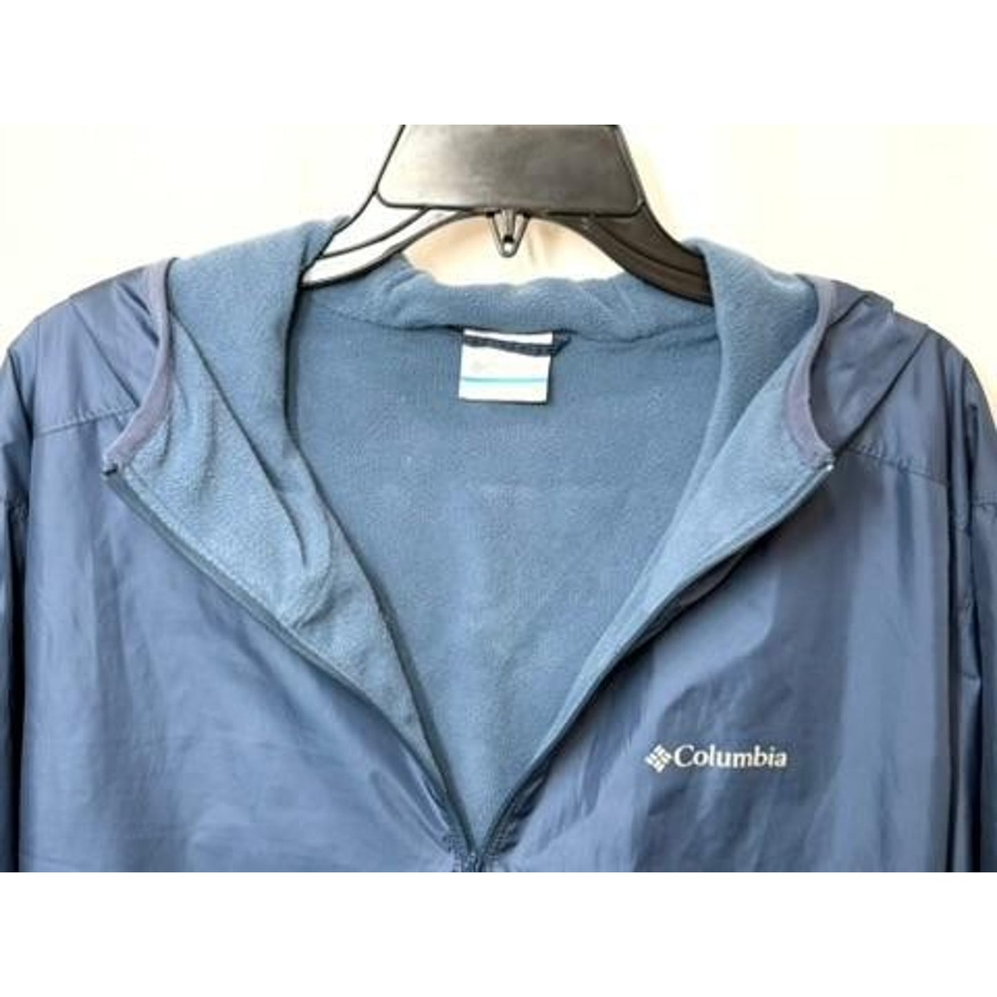 Columbia Fleece Lined Jacket Mens Large Blue Hooded Windbreaker Full Zip