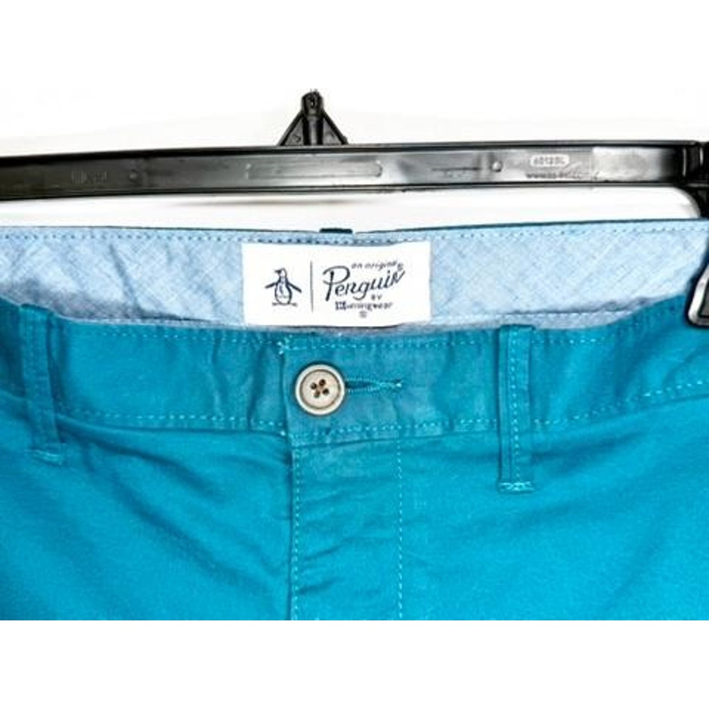 Original Penguin Mens Chino Shorts Size 32 Teal Blue Cotton Blend Stretch