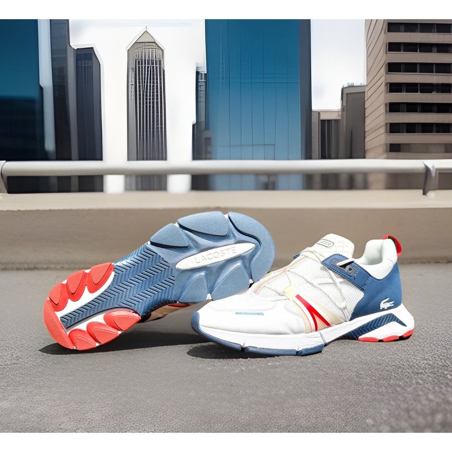 Lacoste L003 Men's Sneakers White Navy Red Size 12 Excellent Condition Worn 2x