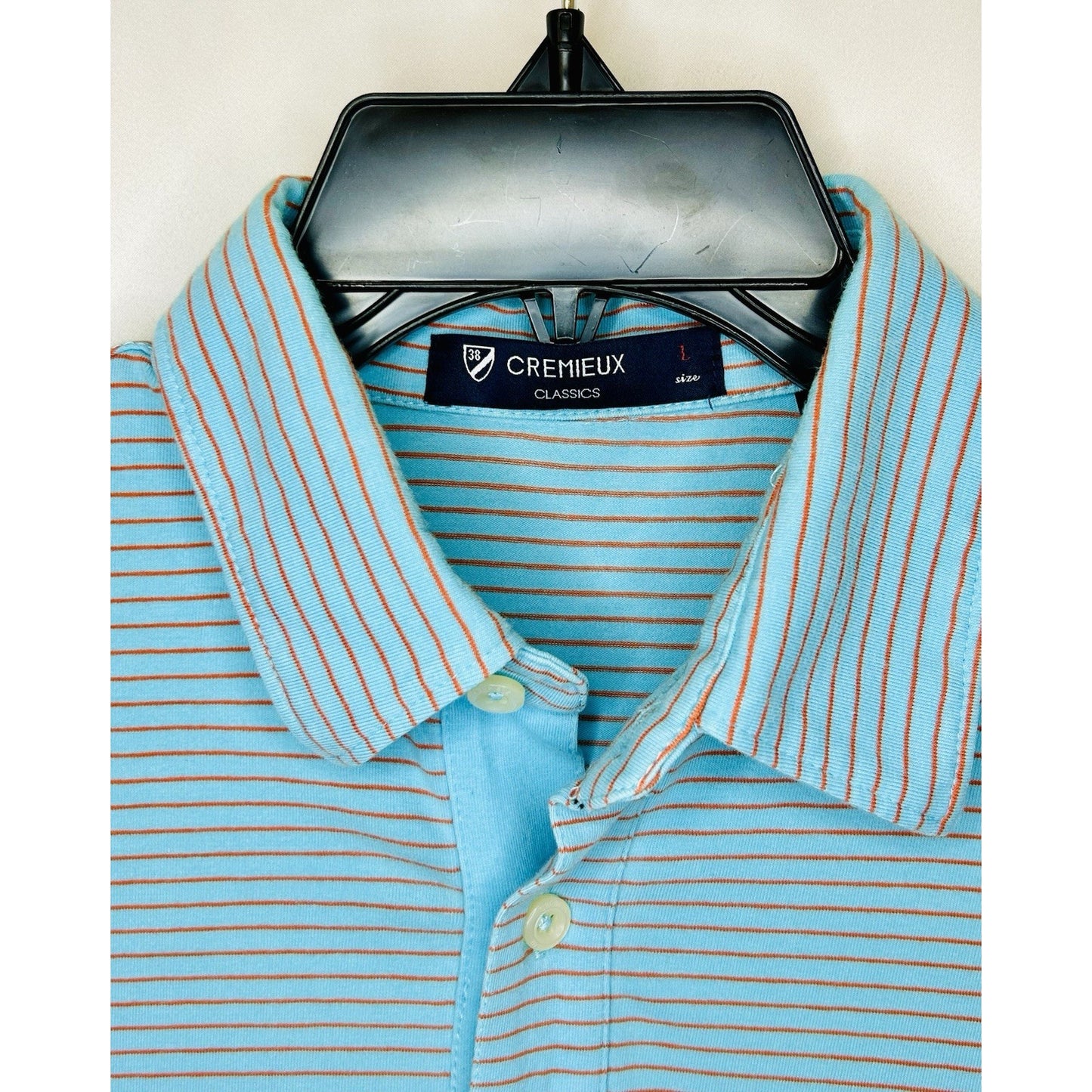 Cremieux Classics Golf Polo Men’s Large Baby Blue/Orange Striped
