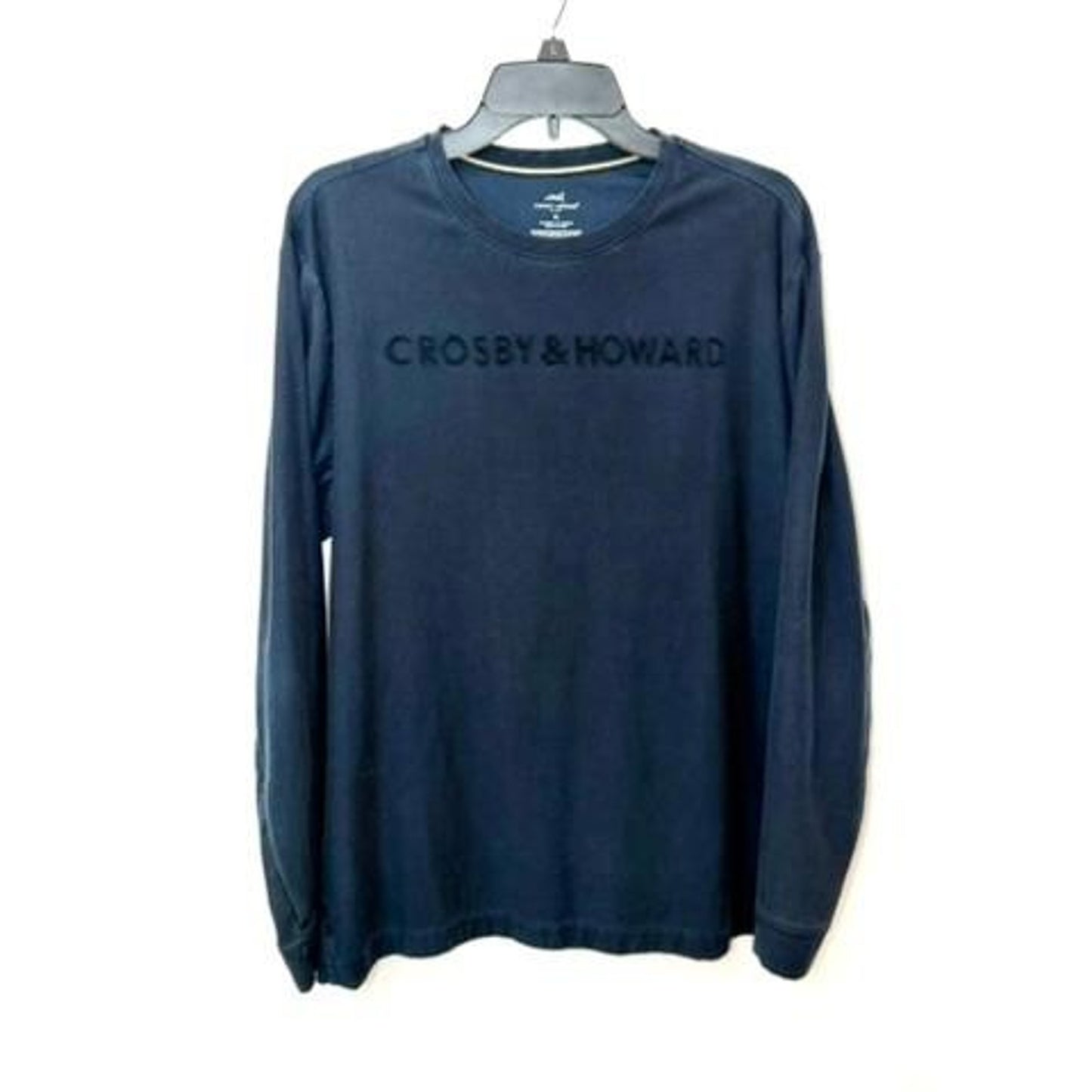 Crosby & Howard Mens XL Long Sleeve T-Shirt Navy Blue Embroidered Logo Cotton