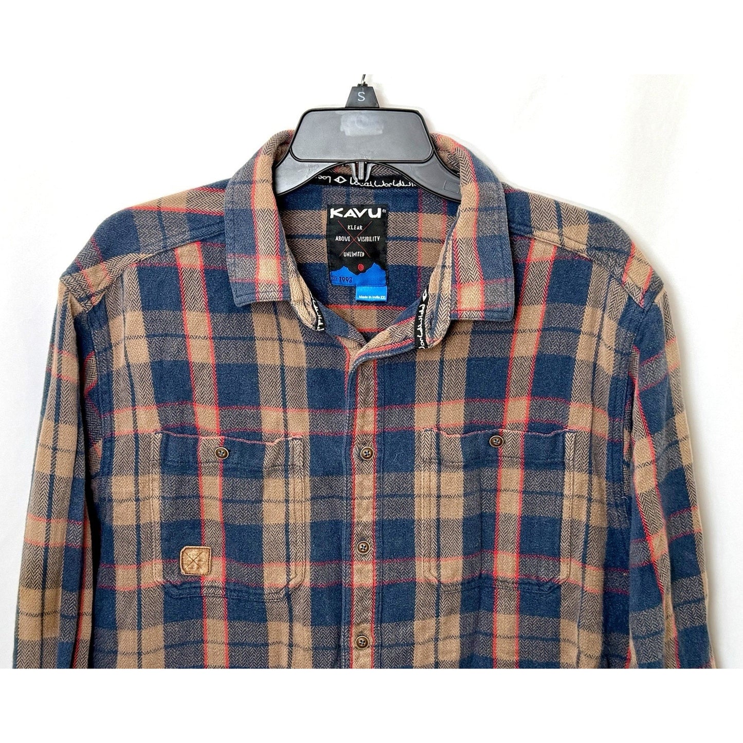 KAVU Men's Big Joe Flannel Shirt Large Plaid Cotton Corner Clay Size XXL