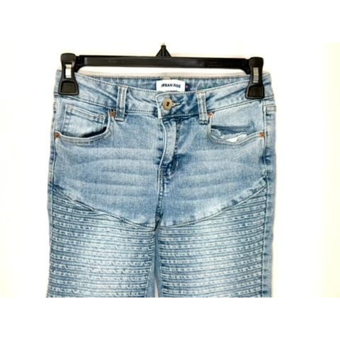 Urban Rise YMI Boys Moto Jeans Size 8 Light Wash Blue Denim Ribbed Moto Detail