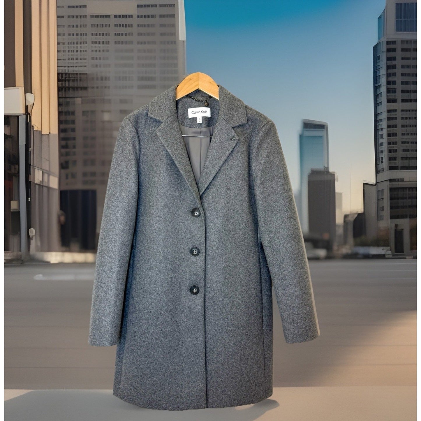 Calvin Klein Gray Double Breasted Mid-Length Pea Coat Women Long Sleeve Size M