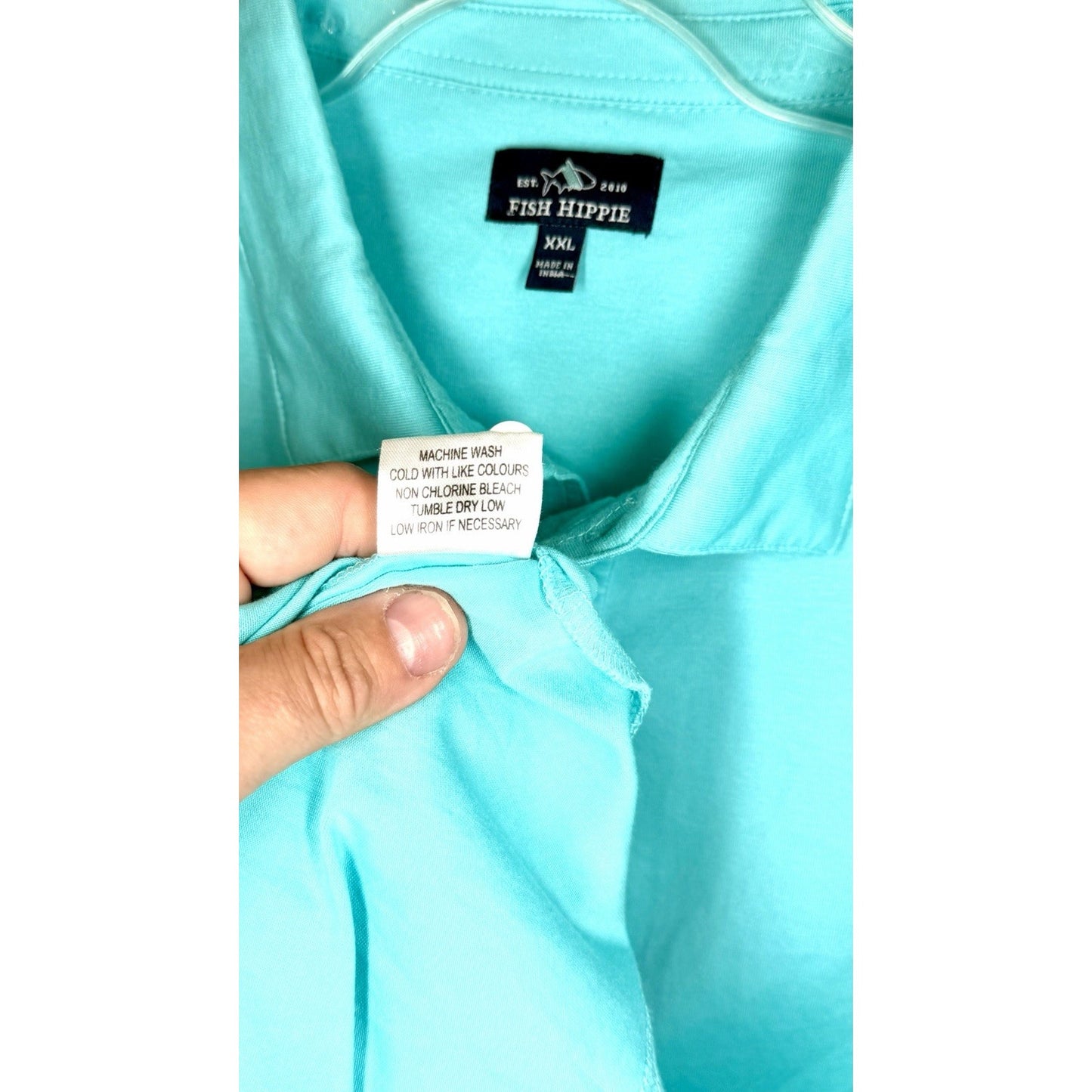 Fish Hippie Shirt Mens Size XXL Aqua Blue Polo Short Sleeve Logo Beach Resort