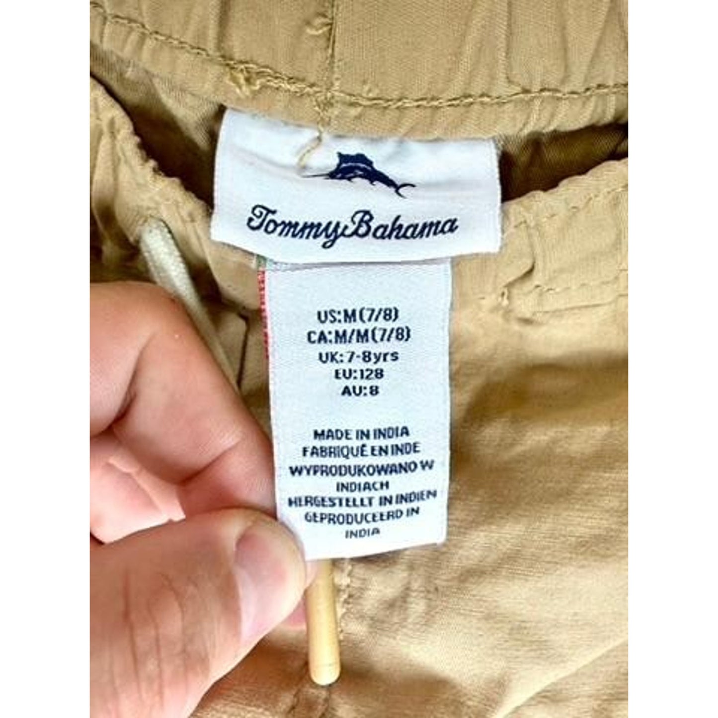 Tommy Bahama Boys Chino Shorts Size M 7-8 Beige Tan Elastic Waist Drawstring