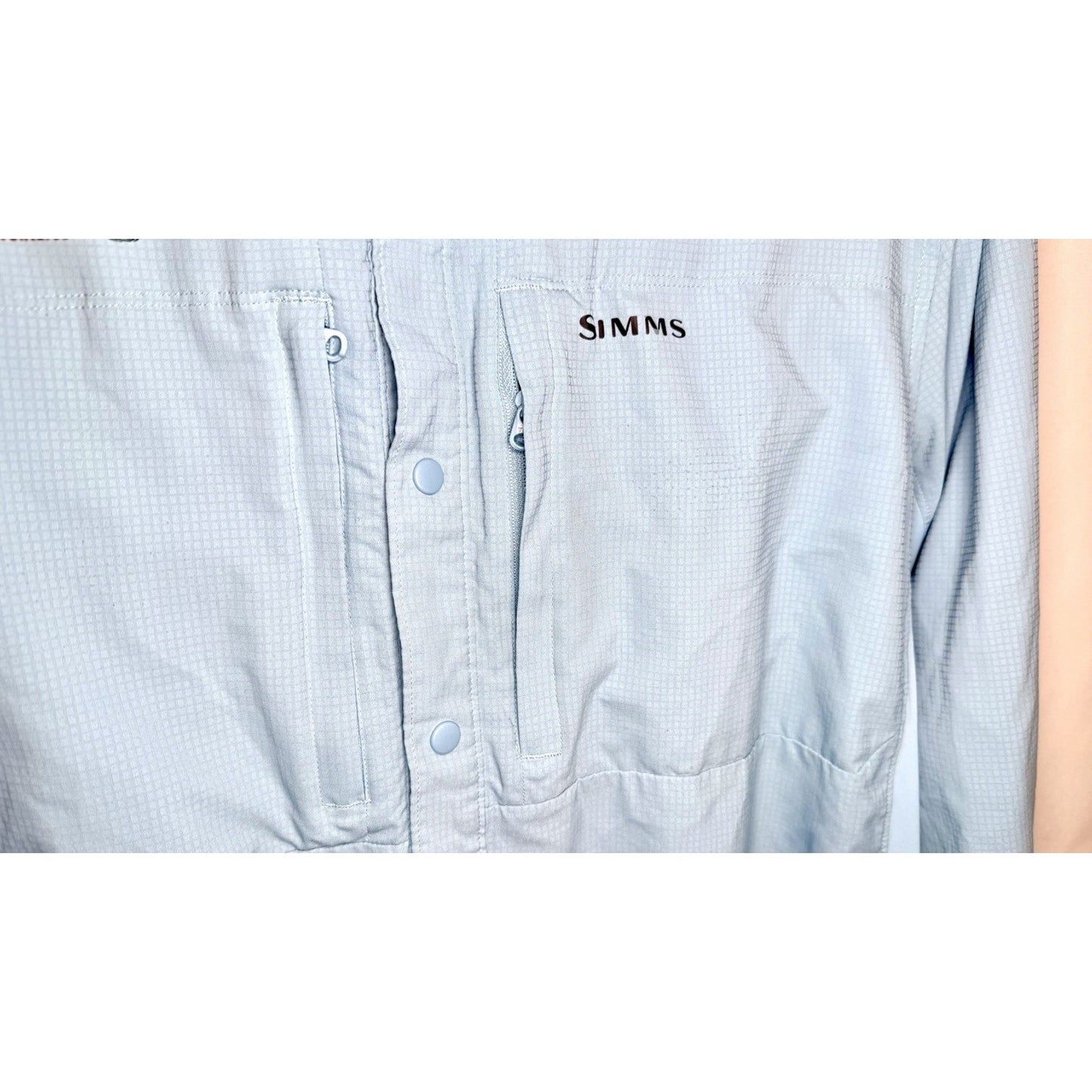 Simms Headwaters Double Haul Fishing Shirt Mens Size Large Light Blue Breathable