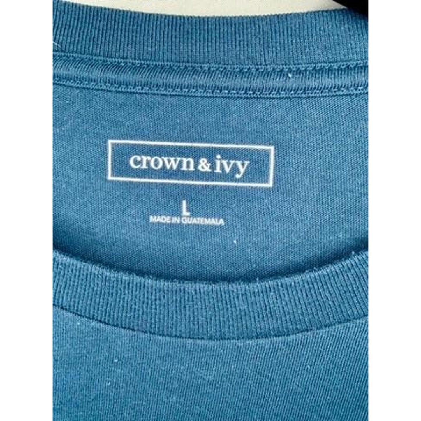 Crown & Ivy Better Not Pout Christmas Deer T-Shirt Mens Large Blue Long Sleeve